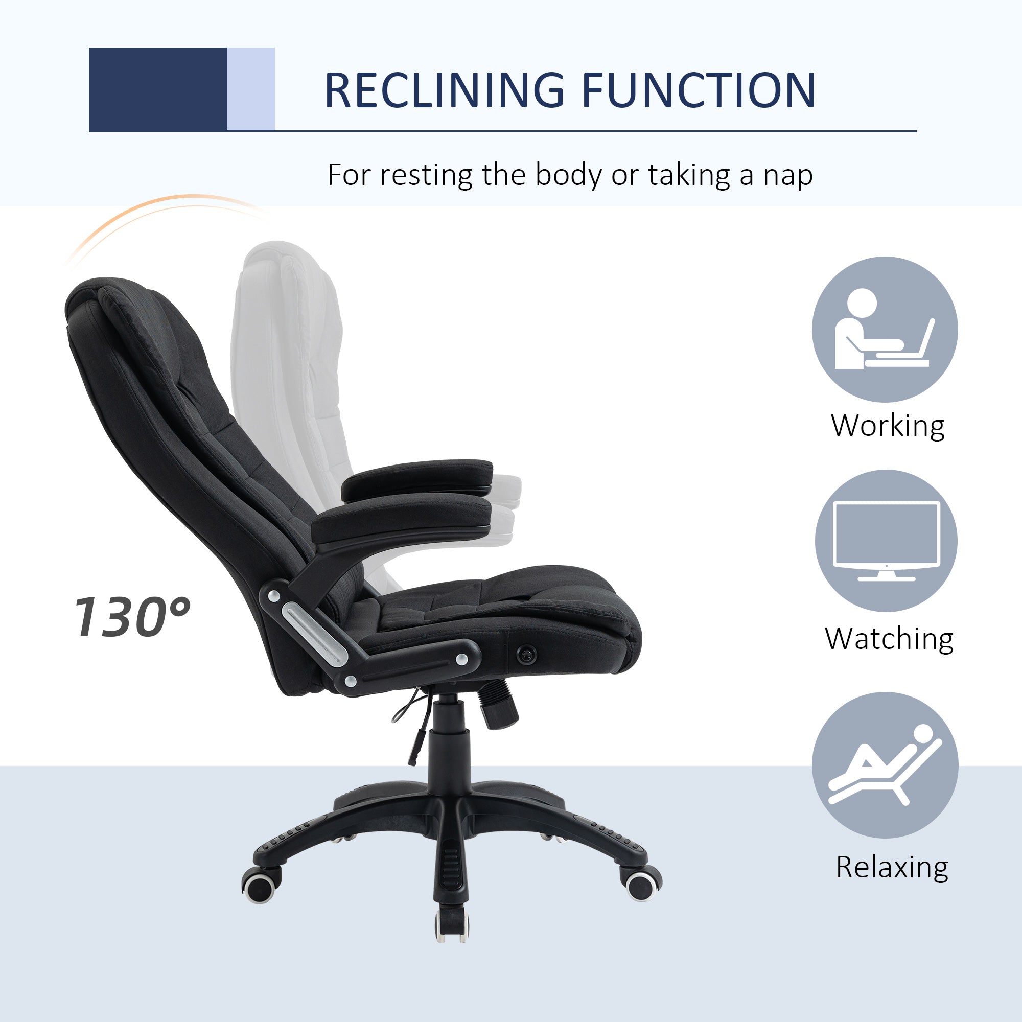 Vinsetto Ergonomic Office Chair Comfortable Desk Chair with Armrests Adjustable Height Reclining and Tilt Function Black - anydaydirect