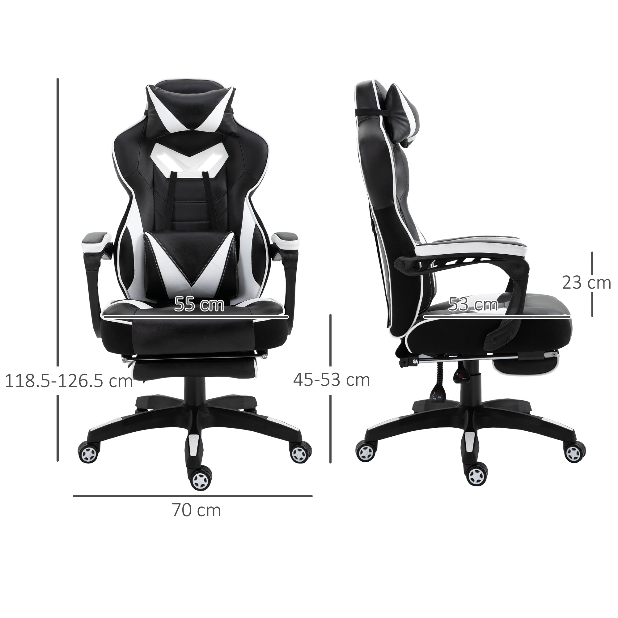 Vinsetto Computer Gaming Chair, Racing Desk Chair with Lumbar Support and Footrest, PU Leather Gamer Chair with Headrest and Swivel Wheels for Home, White - anydaydirect