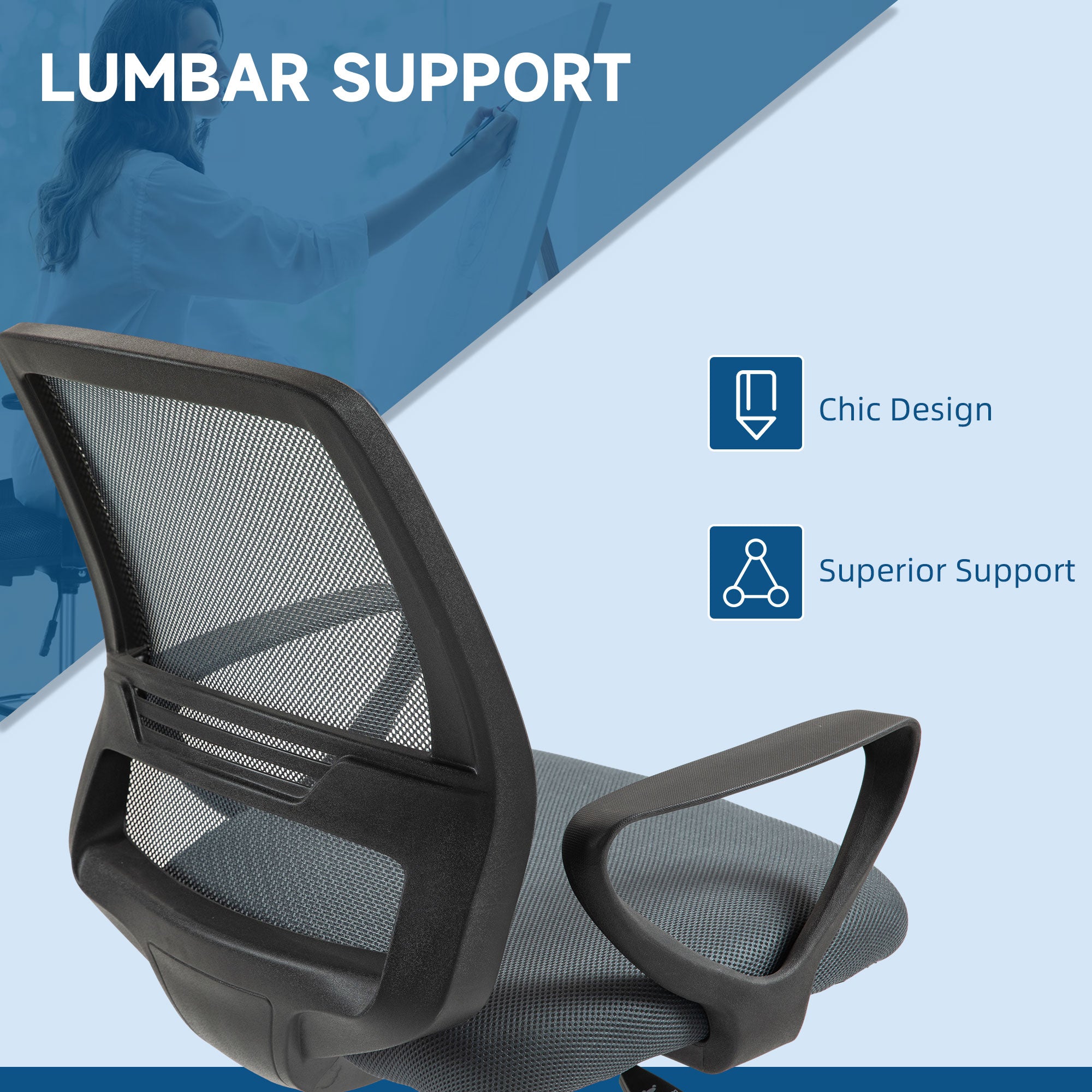 Vinsetto Ergonomic Mesh Back Drafting Chair Draughtsman Chair with Adjustable Height, Grey - anydaydirect