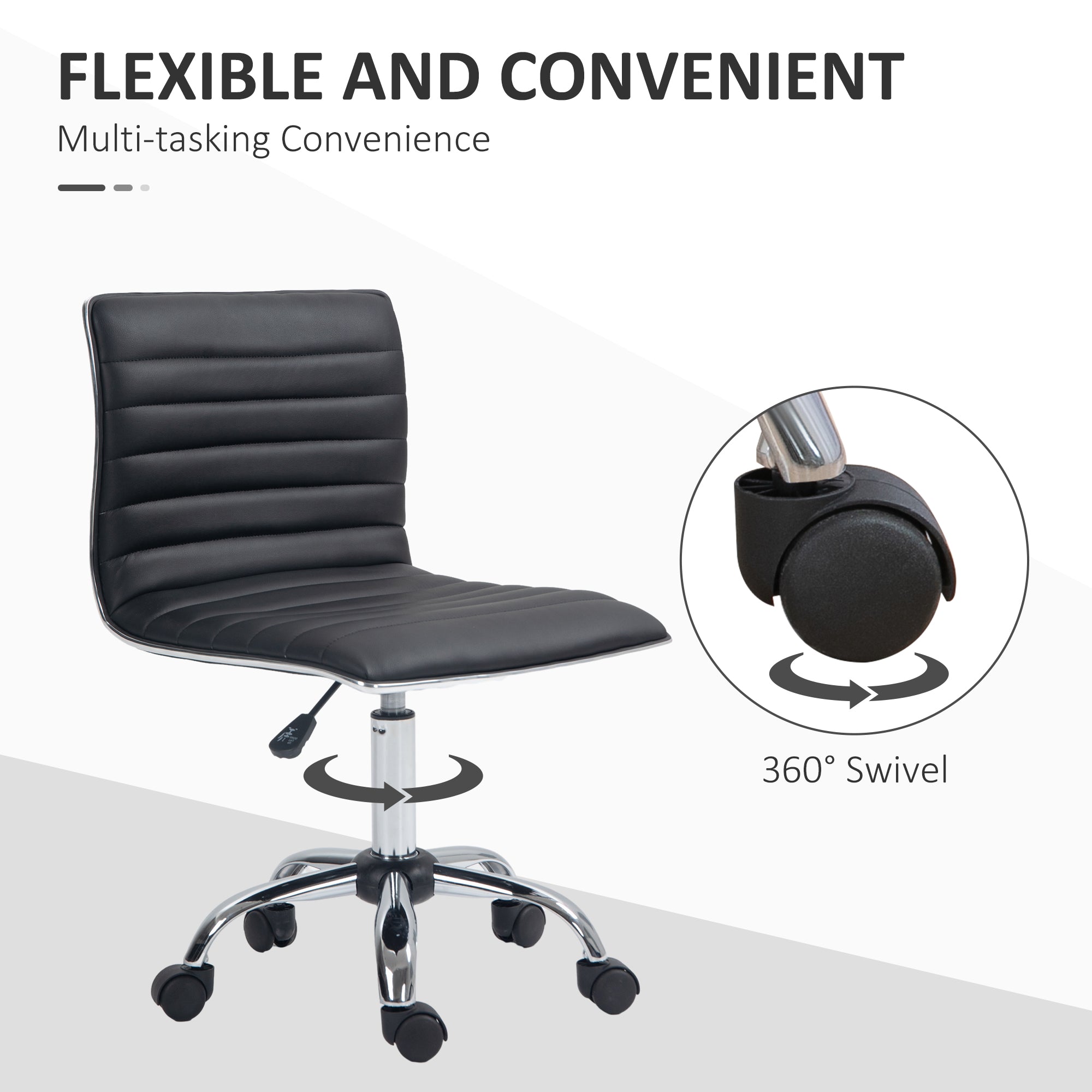 HOMCOM Adjustable Swivel Office Chair with Armless Mid-Back in PU Leather and Chrome Base - Black - anydaydirect