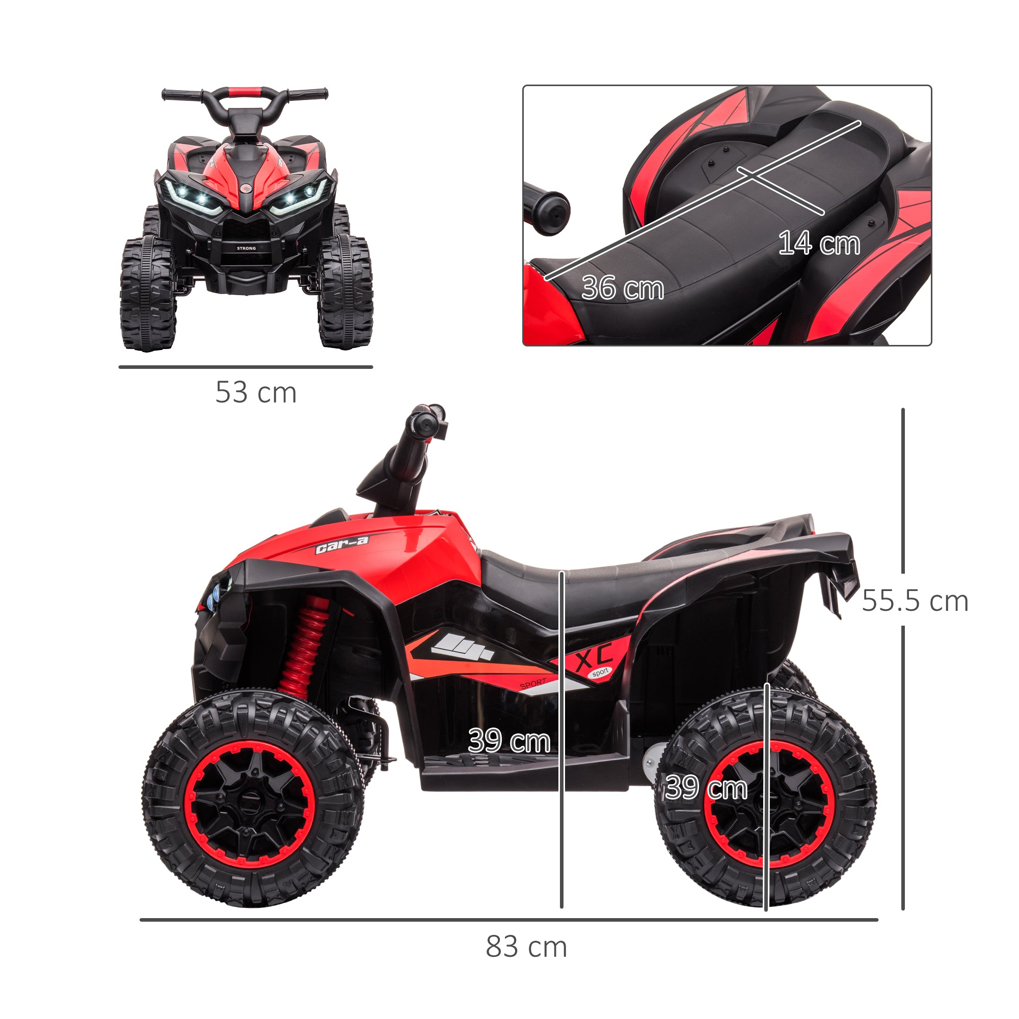 HOMCOM 12V Ride-On Quad Bike w/ Music, Horn, for Ages 3-5 Years - Red - anydaydirect