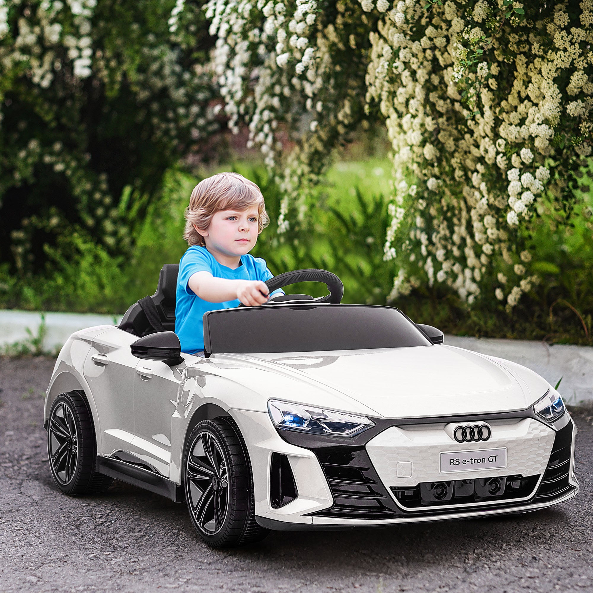 HOMCOM Audi Licensed Kids Electric Ride On Car with Parental Remote Control, 12V Battery Powered Toy with Suspension System, Lights, Music, White - anydaydirect
