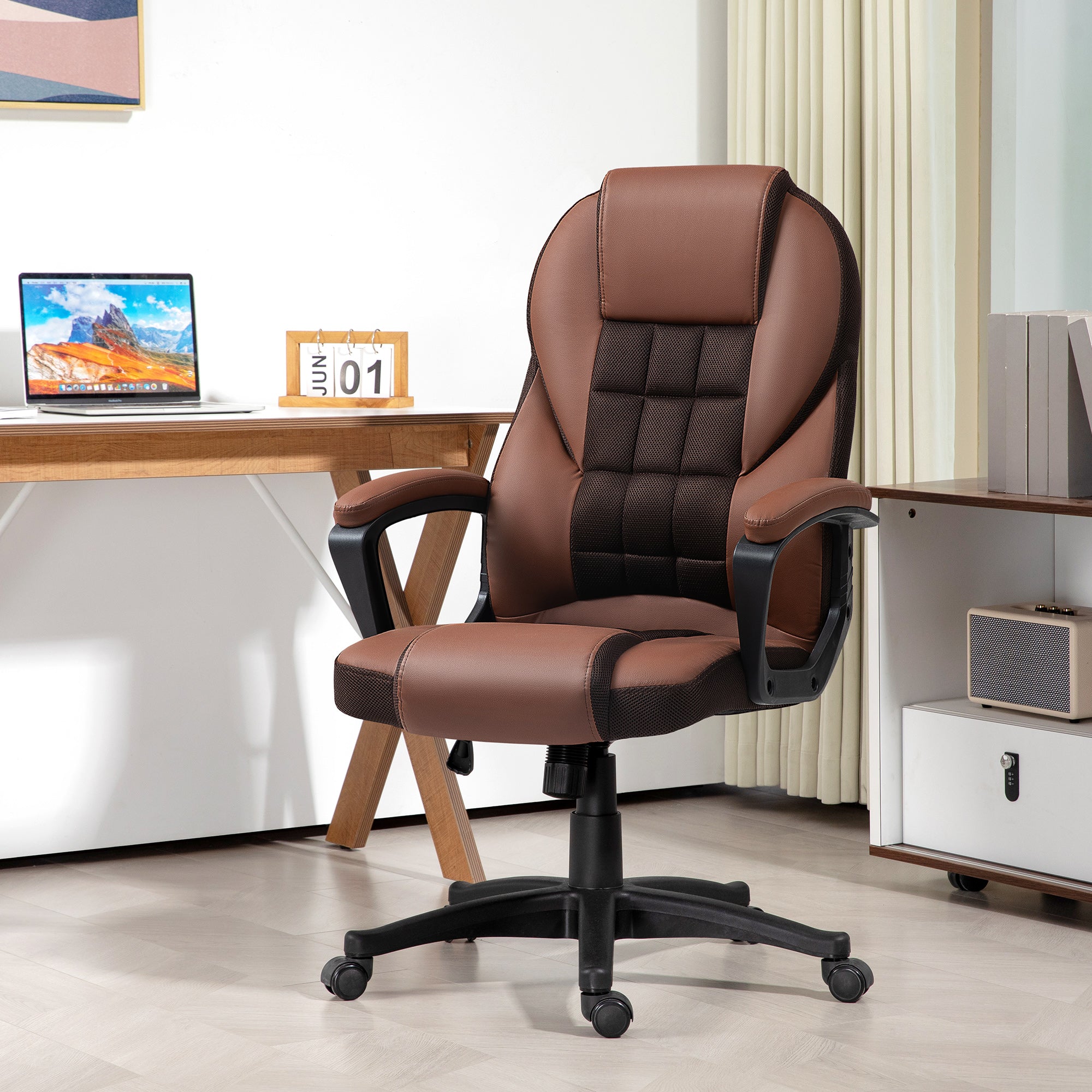 HOMCOM Faux Leather Office Chair - Brown - anydaydirect