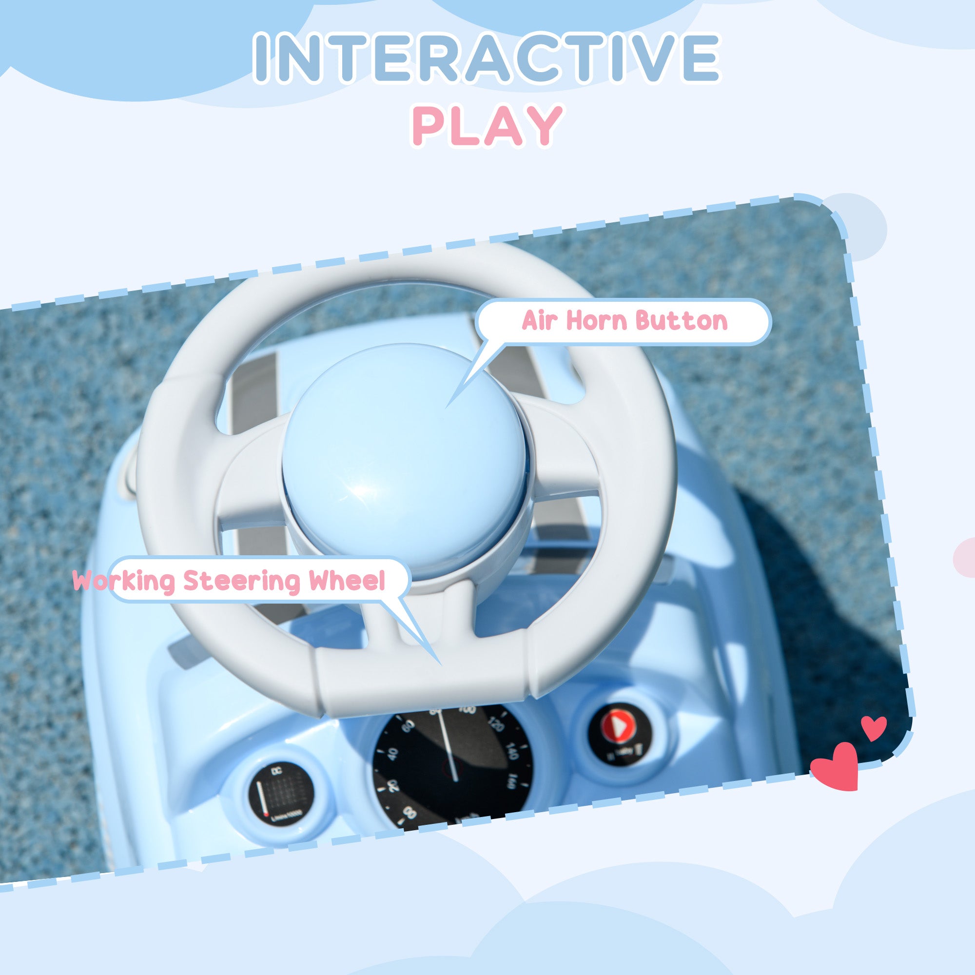 AIYAPLAY Foot To Floor Ride On Car Sliding Car w/ Air Horn, Anti-Over-Backwards, 18 to 36 Months - Light Blue - anydaydirect