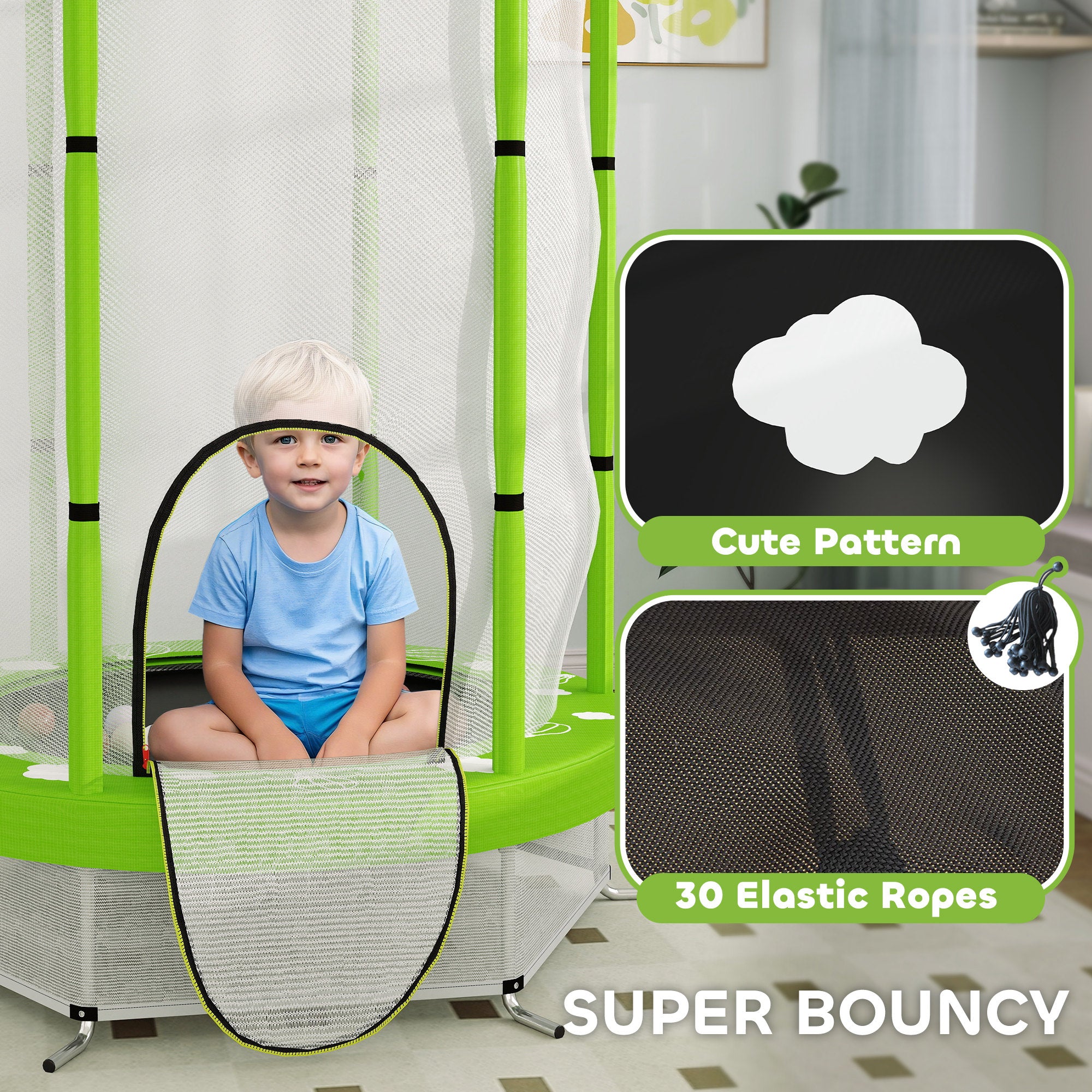 AIYAPLAY 4.6ft Toddler Trampoline w/ Safety Enclosure Net, for Indoor Outdoor Use, Ages 3-6 Years, Green - anydaydirect
