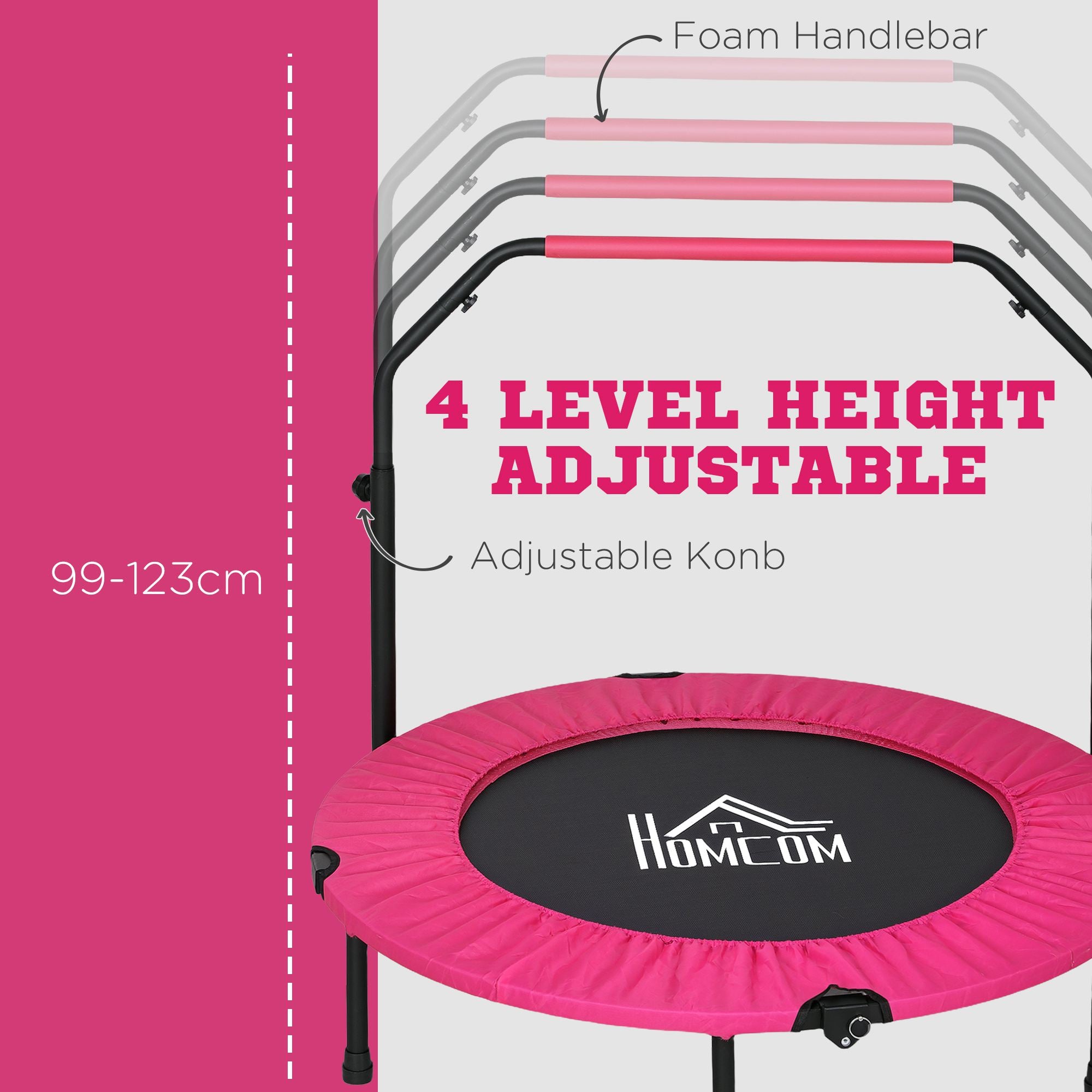 HOMCOM 40" Foldable Mini Fitness Trampoline, with Adjustable Foam Handle, Pink - anydaydirect