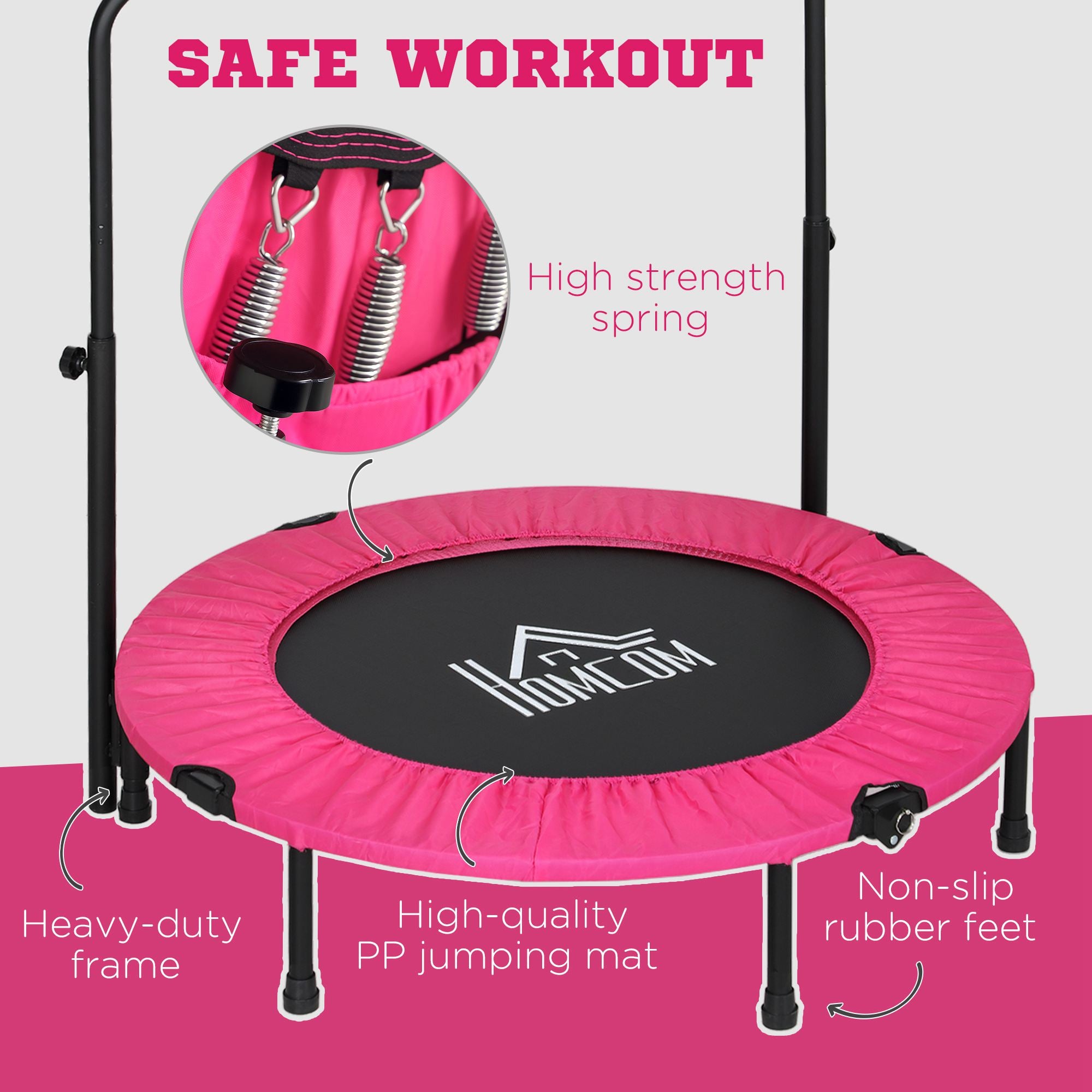 HOMCOM 40" Foldable Mini Fitness Trampoline, with Adjustable Foam Handle, Pink - anydaydirect