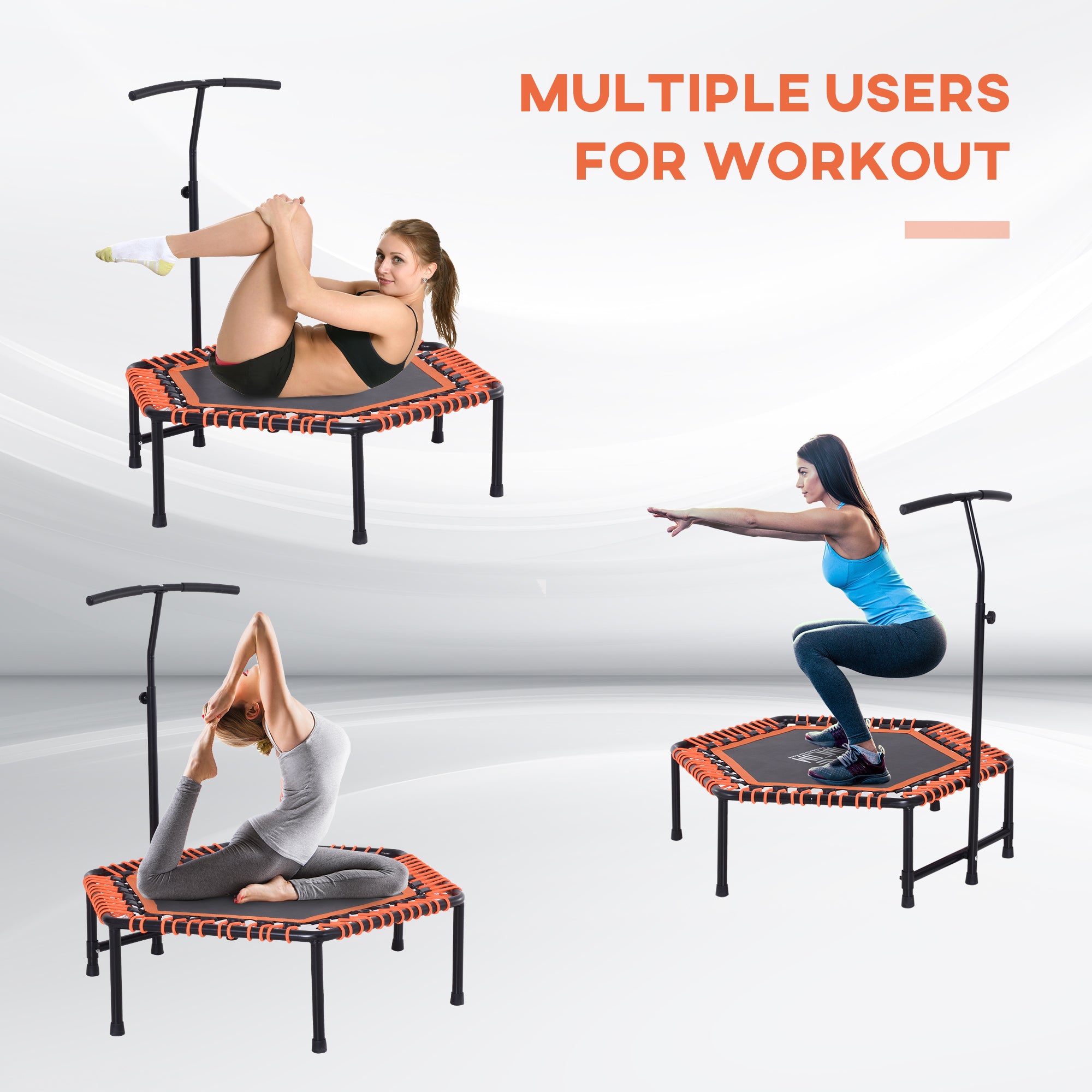 HOMCOM Mini Trampoline W/Adjustable Handle Bar - Black/Orange - anydaydirect