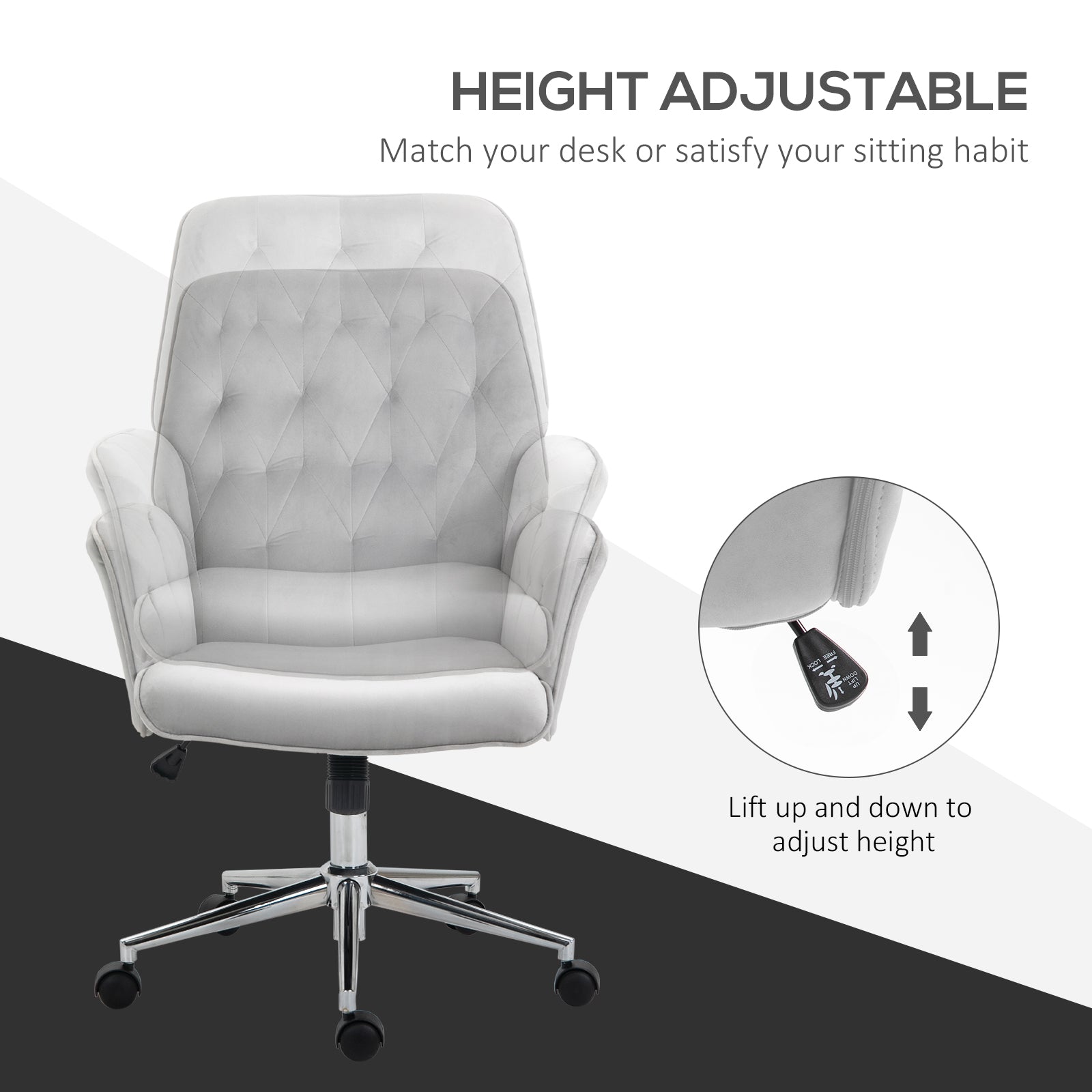 Vinsetto Linen Computer Chair with Armrest, Modern Swivel Chair with Adjustable Height, Light Grey - anydaydirect