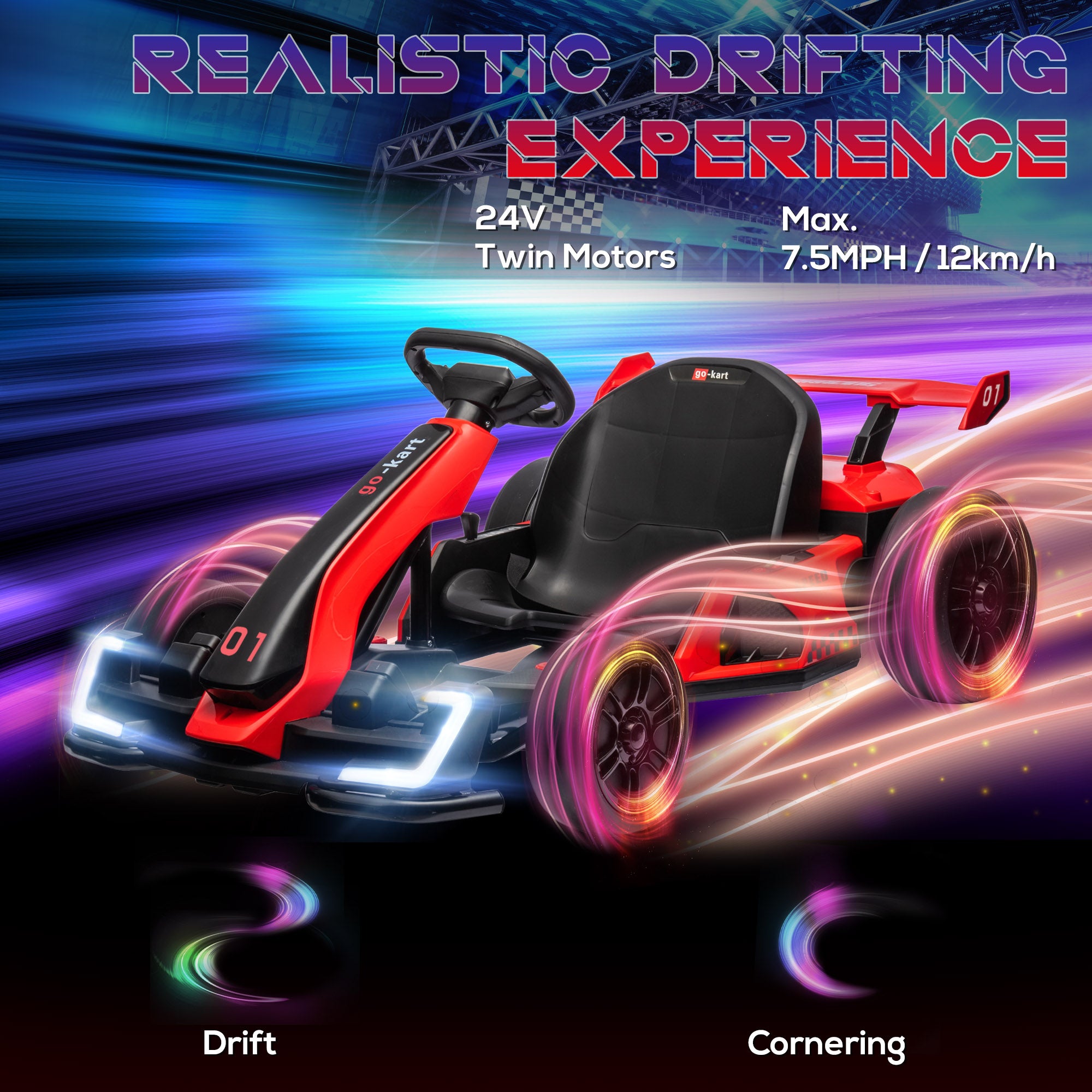 HOMCOM 24V Electric Go Kart for Kids with Adjustable Seat for 6-12 Years Old, Red - anydaydirect