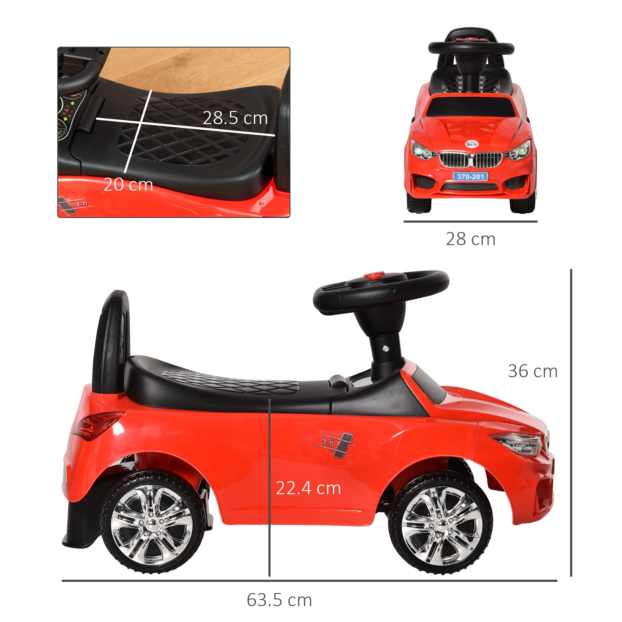 HOMCOM Toddler Ride-On Racer: Foot-to-Floor Slider with Sounds, Lights & Storage, Big Wheel, Crimson Red - anydaydirect