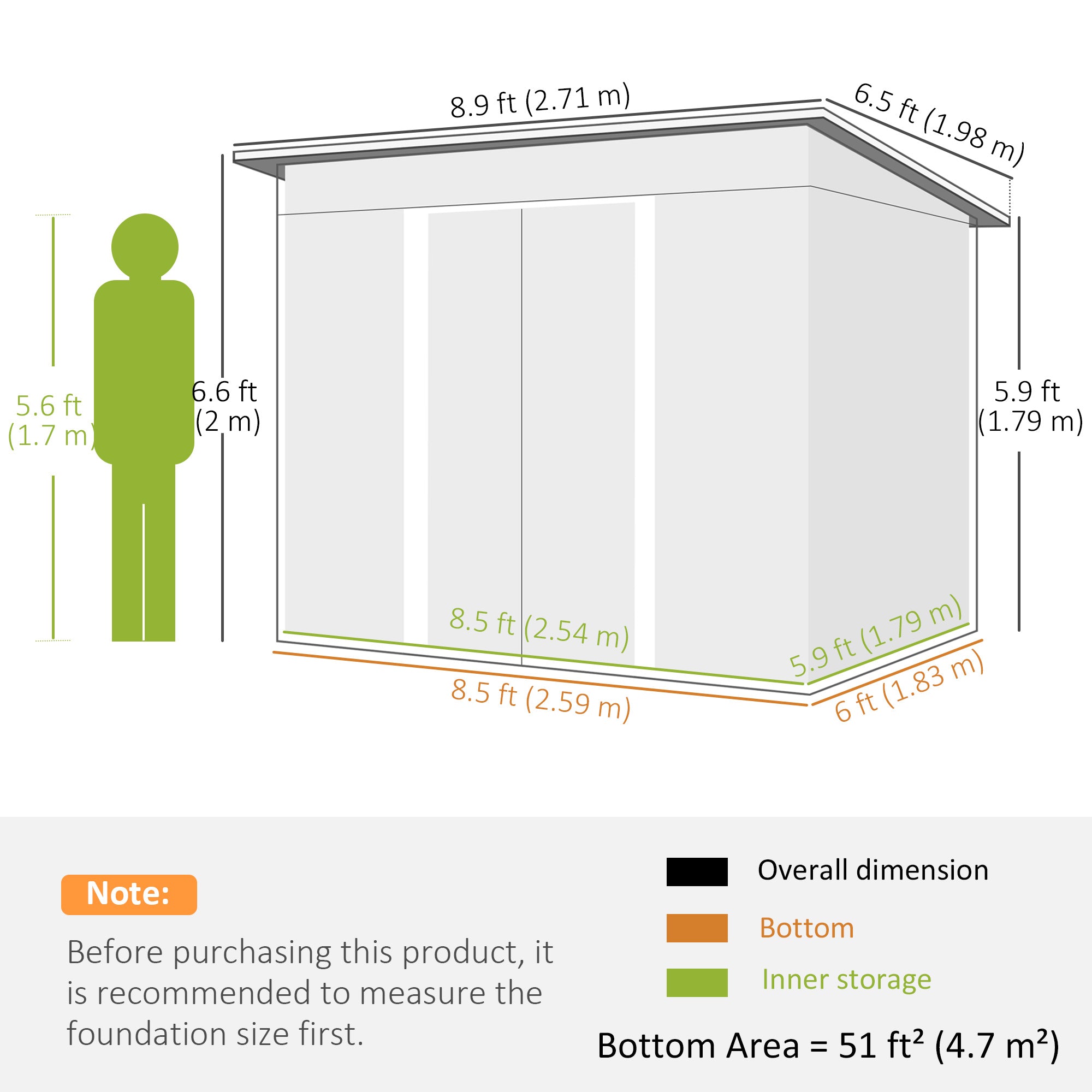 Outsunny 9ft x 6.5ft Garden Storage Shed with Top Window, Metal Outdoor Shed Tool House with Double Doors, Light Grey - anydaydirect