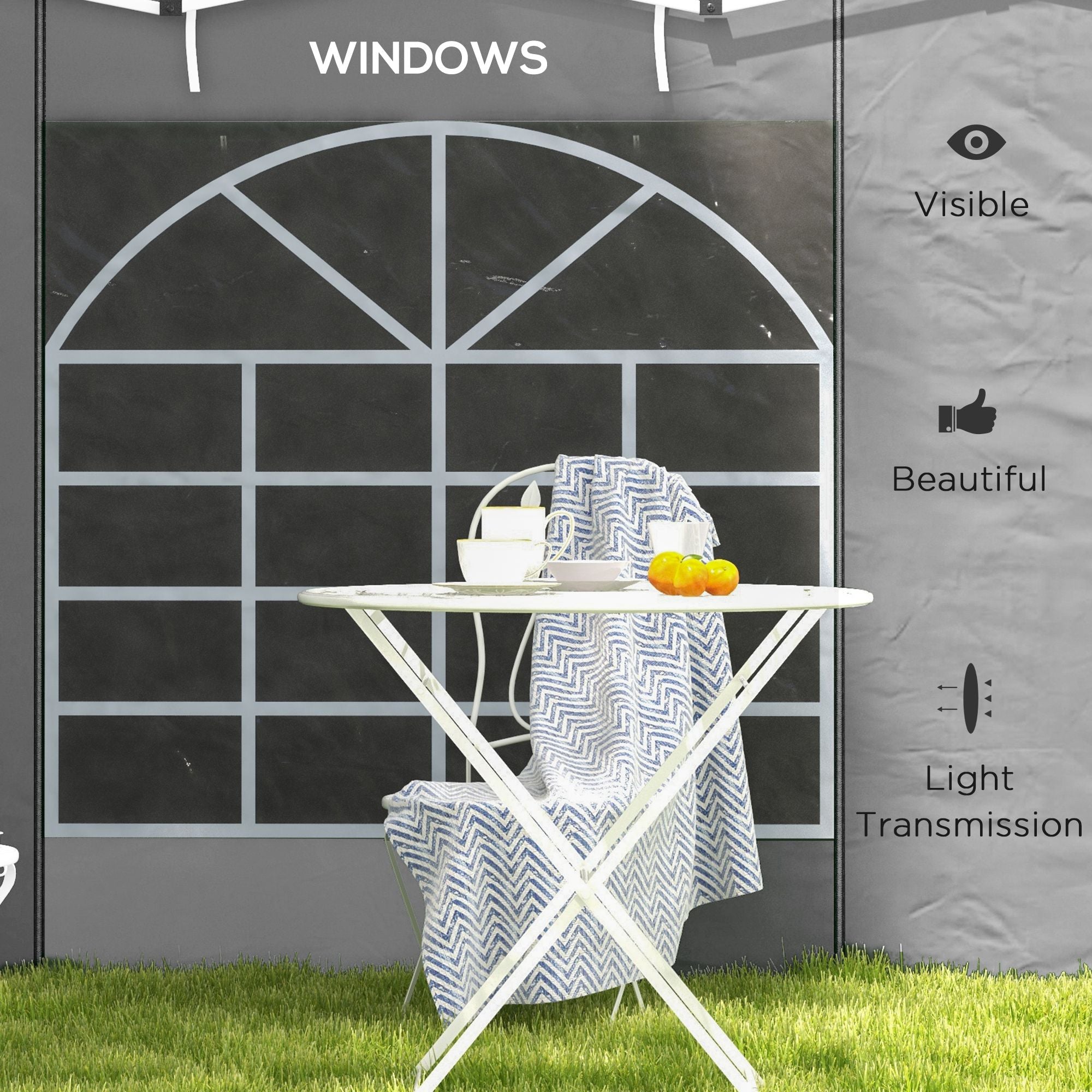 Outsunny Gazebo Side Panels, 2 Pack Sides Replacement, for 3x3(m) or 3x6m Pop Up Gazebo, with Windows and Doors, Light Grey - anydaydirect