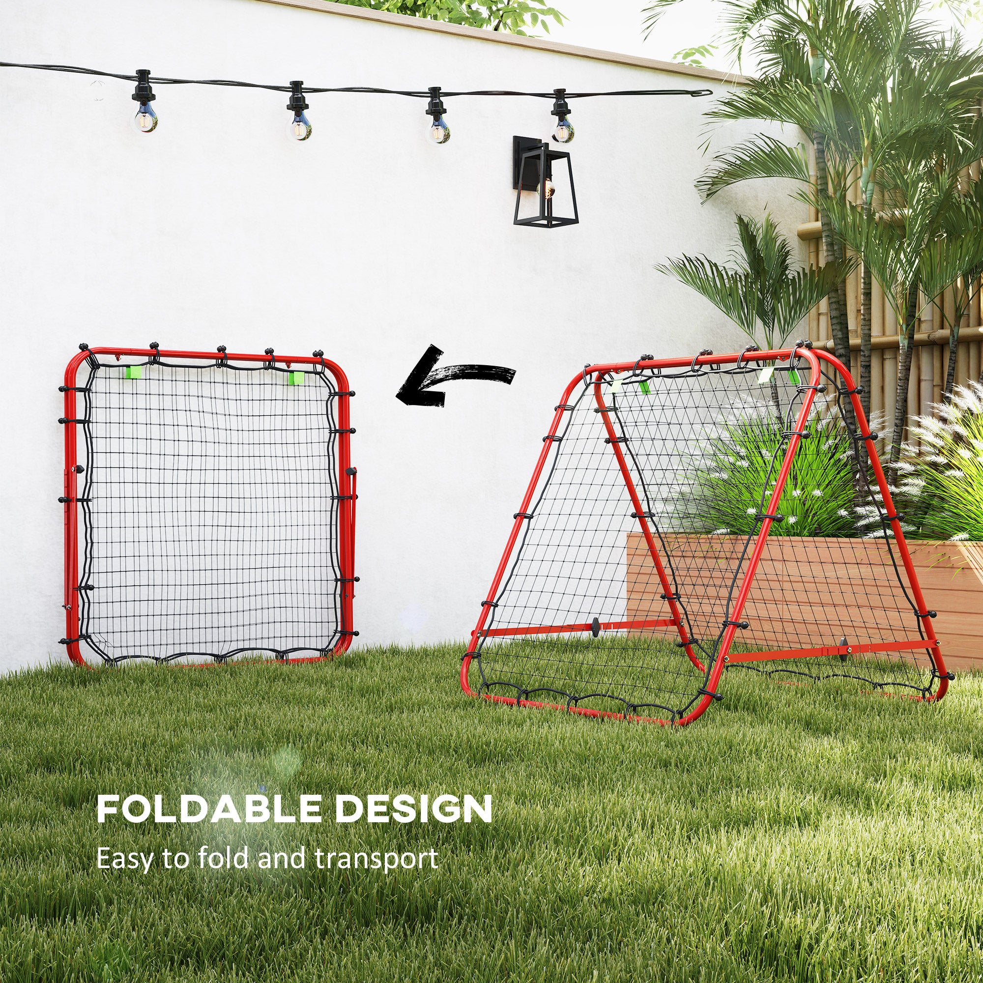 HOMCOM Double Sided Football Rebounder Net, Football Rebound Goal with Five Adjustable Angles, Red - anydaydirect