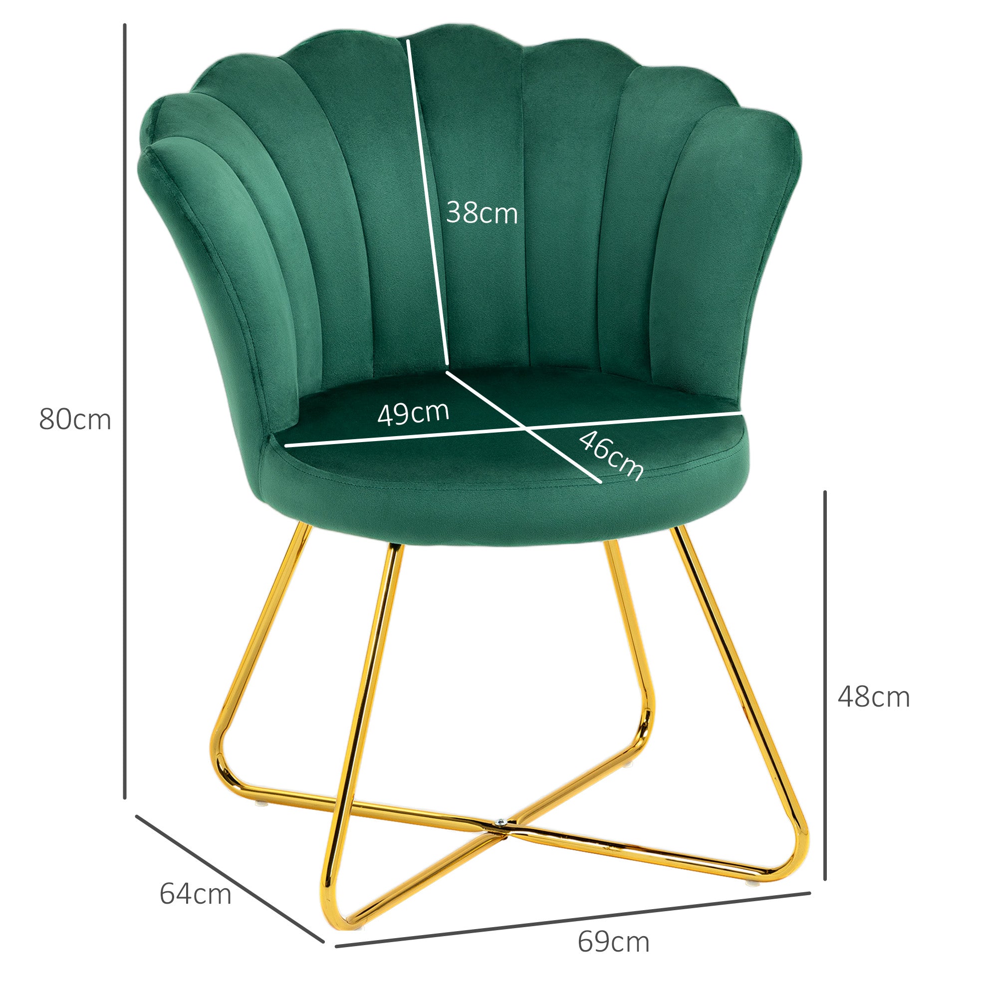 HOMCOM Velvet-Feel Lotus Petal Accent Chair - Green - anydaydirect