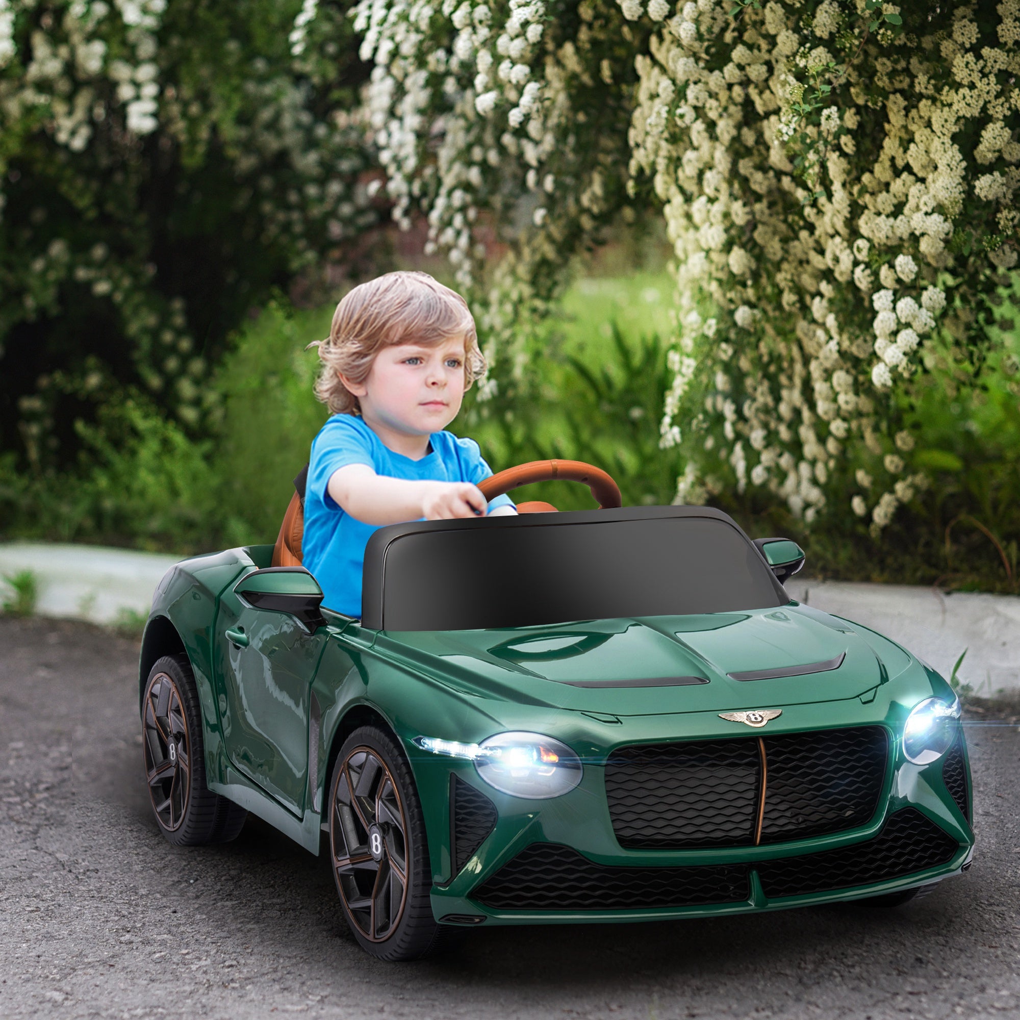 HOMCOM Bentley Bacalar Licensed 12V Kids Electric Ride on Car w/ Remote Control, Powered Electric Car w/ Portable Battery, for Kids Aged 3-5, Green - anydaydirect