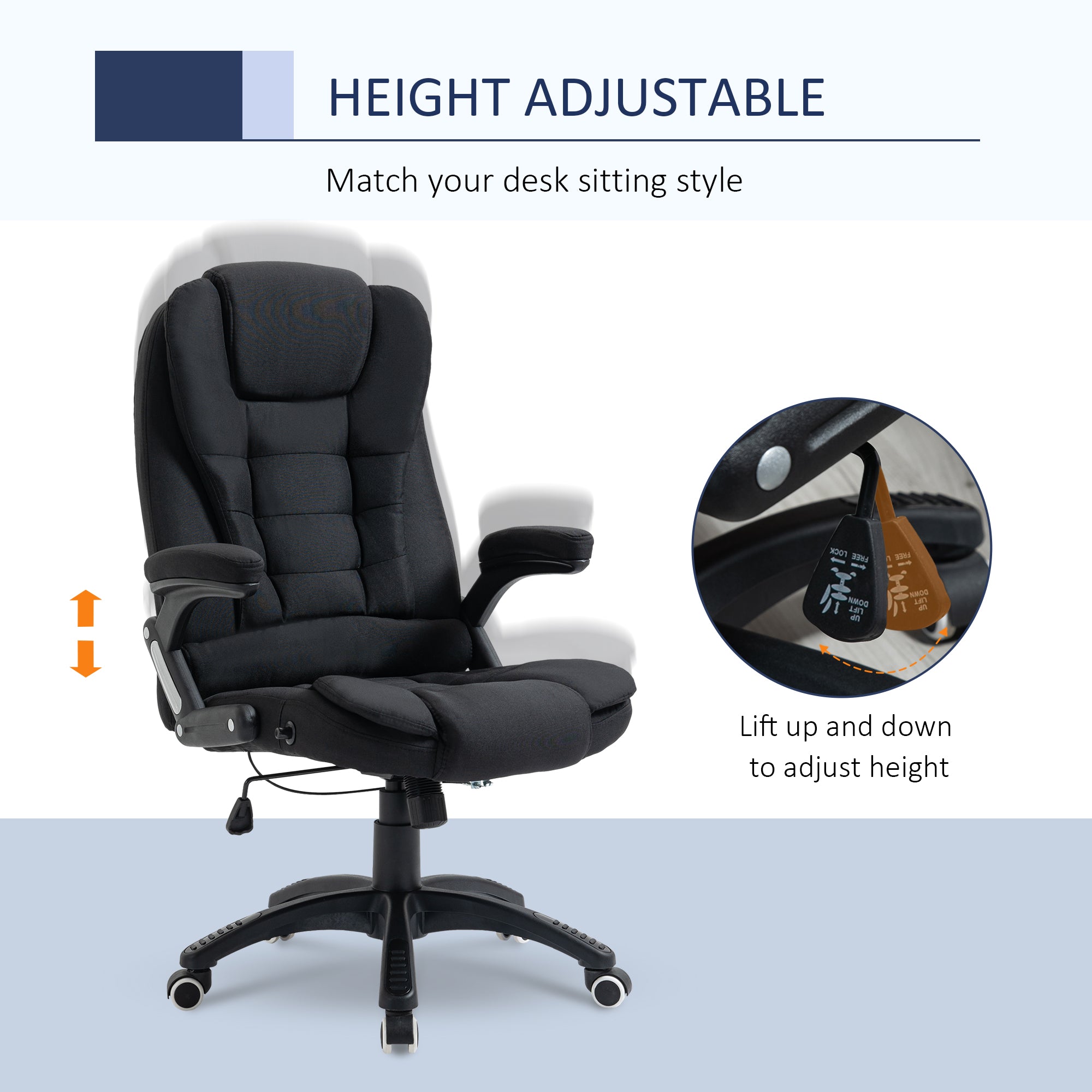 Vinsetto Ergonomic Office Chair Comfortable Desk Chair with Armrests Adjustable Height Reclining and Tilt Function Black - anydaydirect