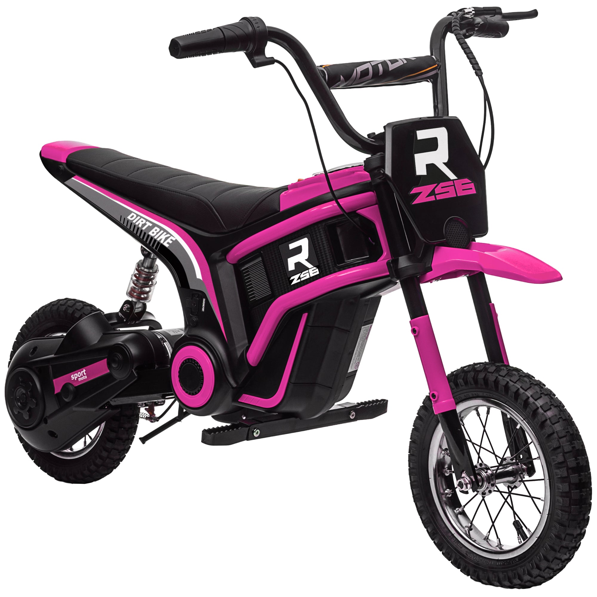 HOMCOM 24V Electric Motorbike, Dirt Bike with Twist Grip Throttle, Music Horn, 12" Pneumatic Tyres, 16 Km/h Max. Speed, Pink - anydaydirect