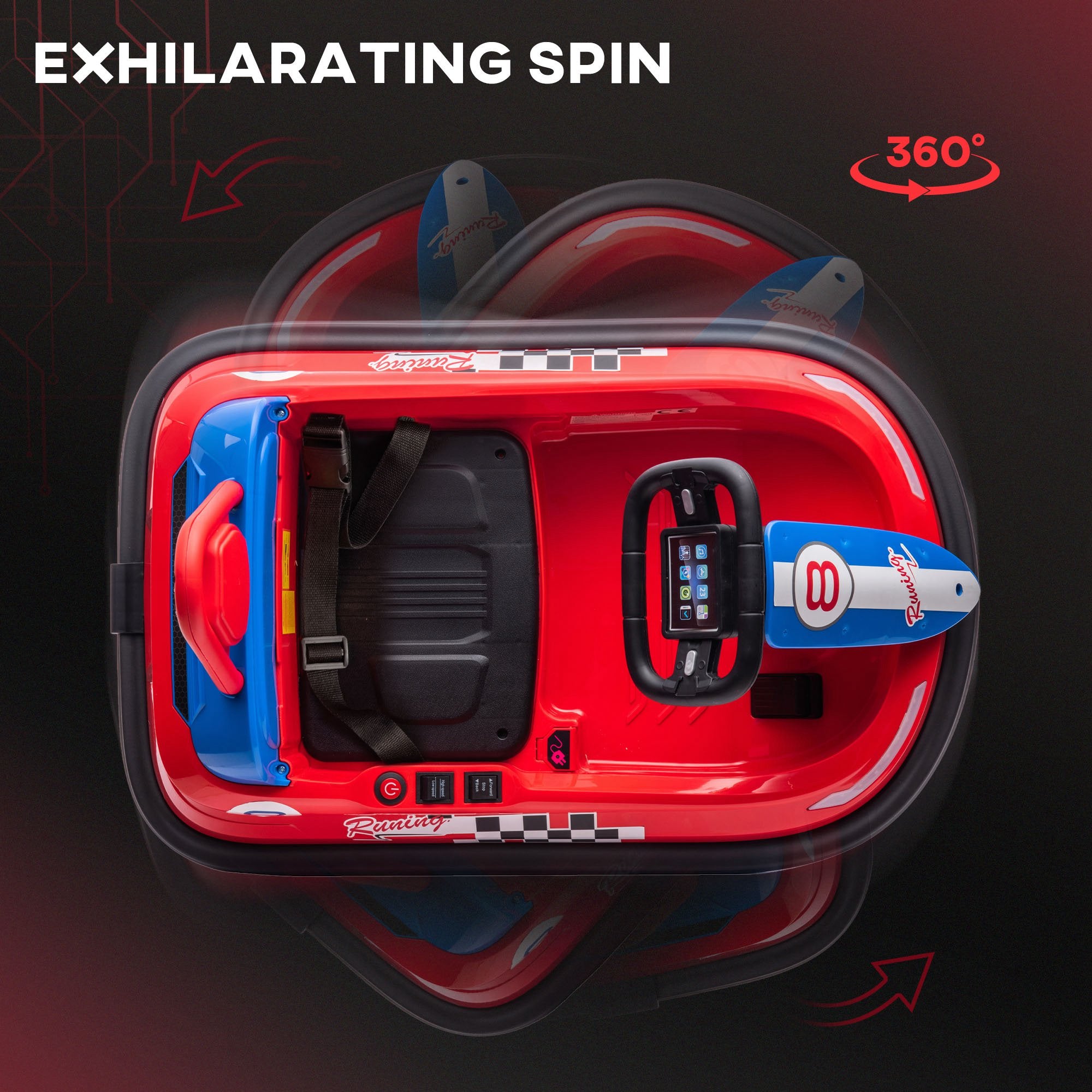 HOMCOM Electric Kids Bumper Car, 6V 360-Degree Rotation Waltzer Car, Battery Powered Ride on Car w/ 2 Speeds, Music, for 18-48 Months, Red - anydaydirect