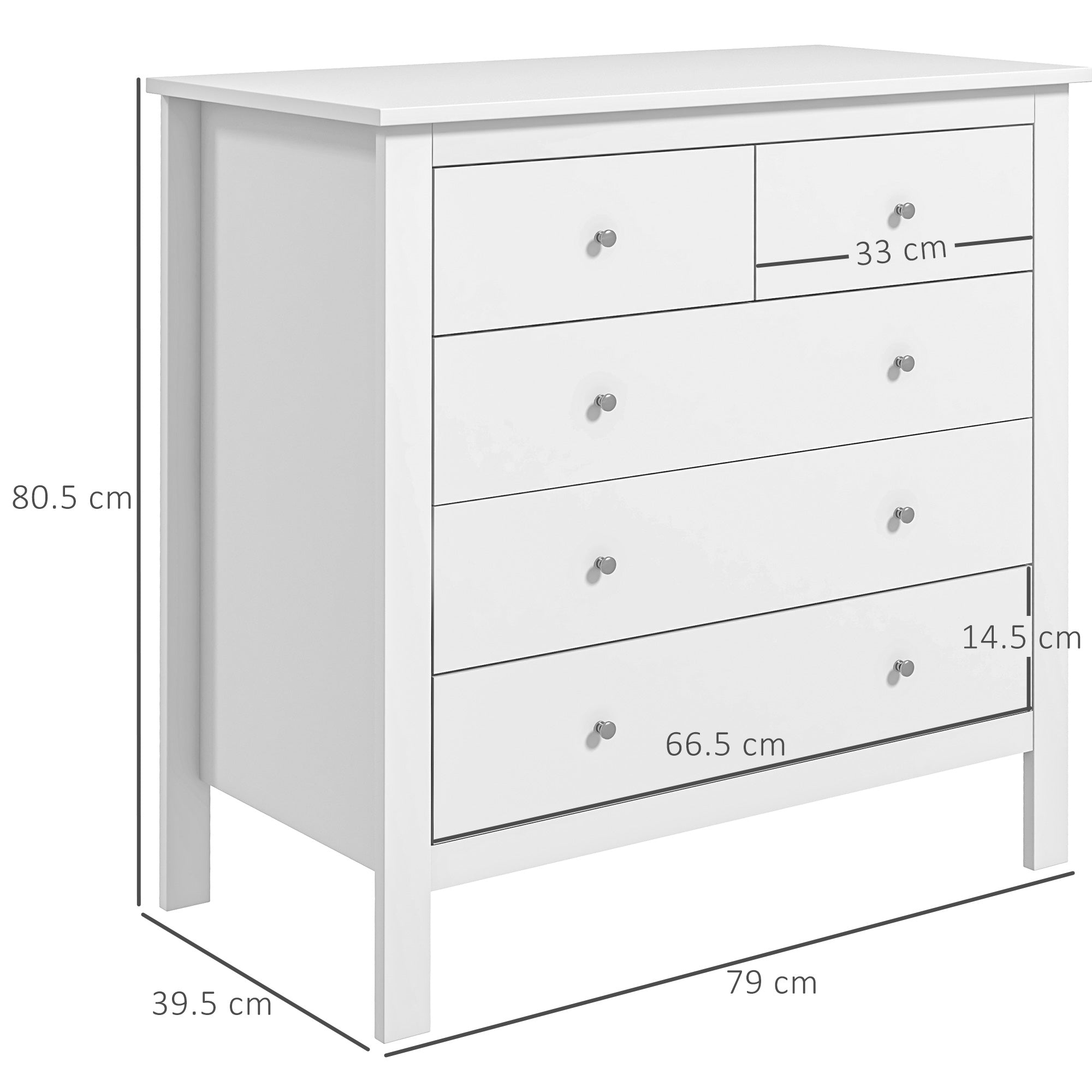 HOMCOM Modern Chest of Drawers, 5 Drawer Storage Cabinet with Metal Handles and Runners for Bedroom, White - anydaydirect