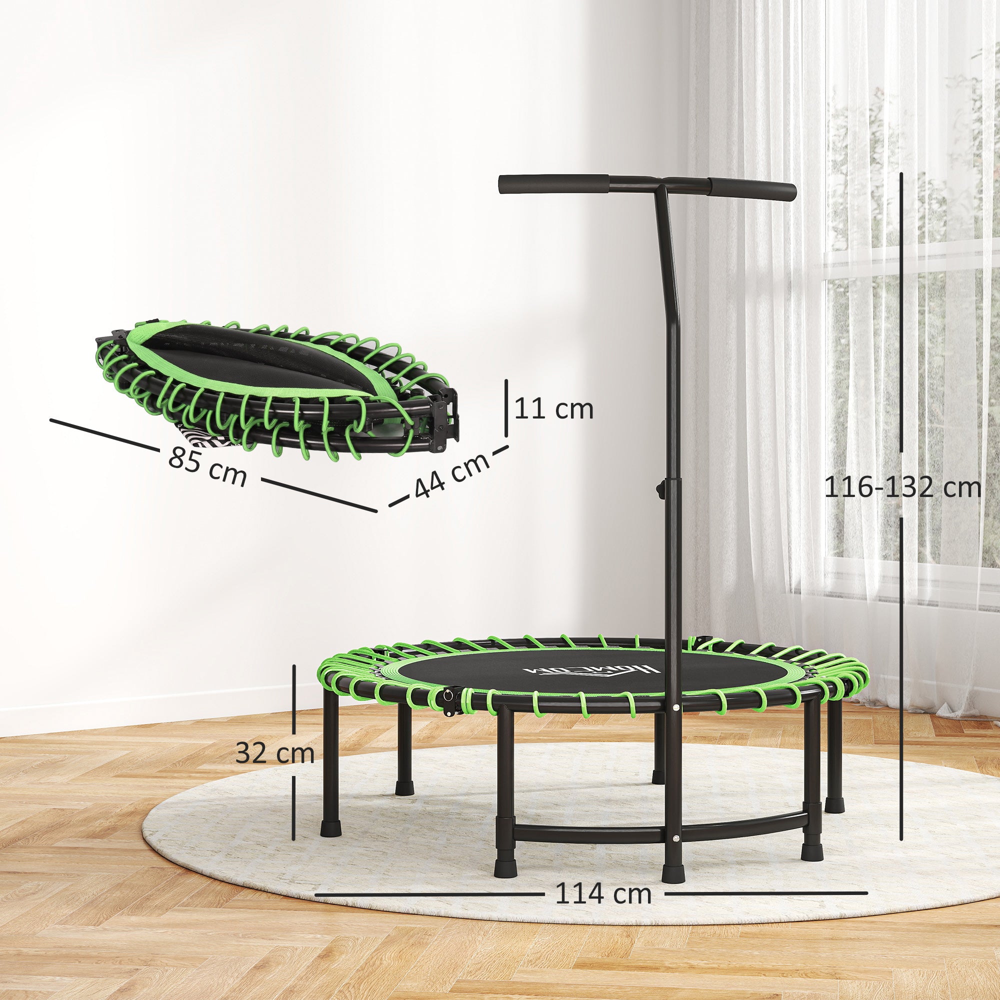 HOMCOM Mini Round Steel Frame Trampoline w/ Adjustable Handle, Green - anydaydirect