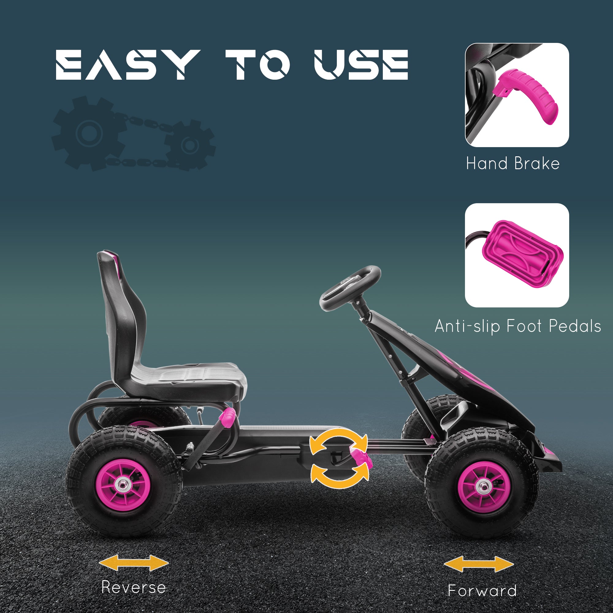 HOMCOM Children Pedal Go Kart, Racing Go Cart w/ Adjustable Seat, Inflatable Tyres, Shock Absorb, Handbrake, for Kids Aged 5-12, Pink - anydaydirect