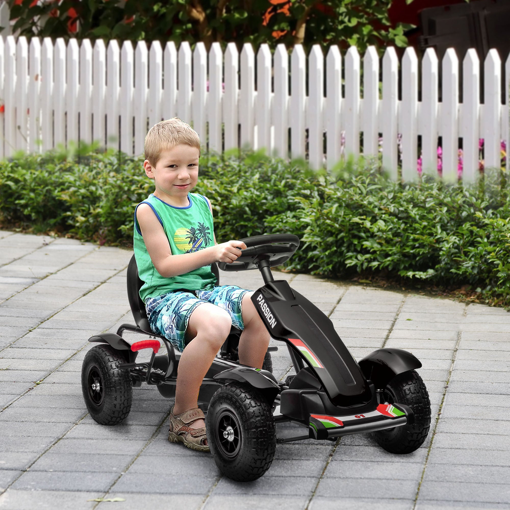 HOMCOM Kids Pedal Go Kart, Metal Frame with Adjustable Seat, Inflatable Tyres for Outdoor Fun, Black - anydaydirect