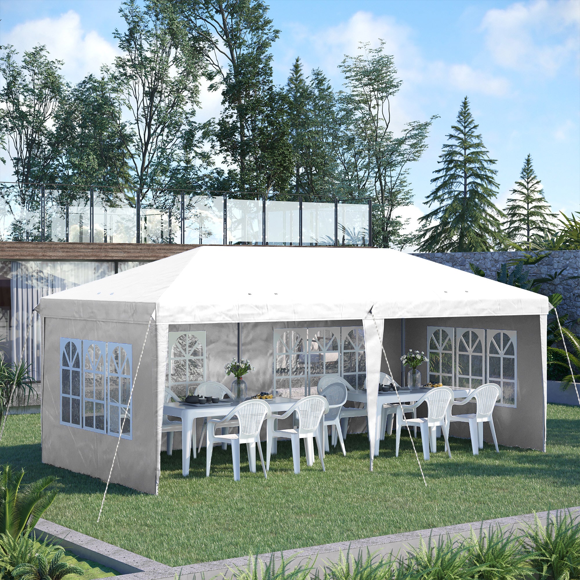 Outsunny 3 x 6m Pop Up Gazebo, Height Adjustable Marquee Party Tent with Sidewalls and Storage Bag, White - anydaydirect
