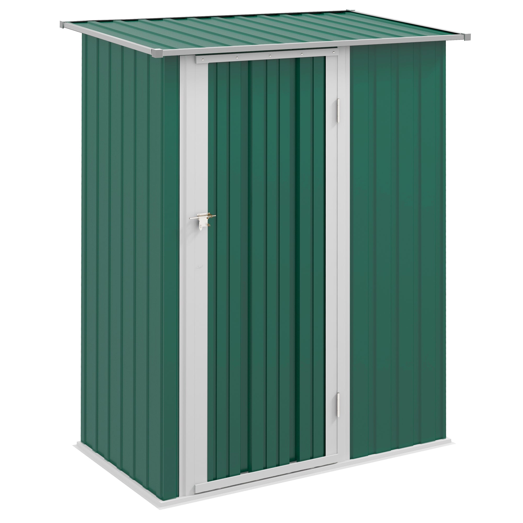Outsunny 4.7ft x 2.8ft Garden Shed Steel Storage Shed Outdoor Equipment Tool Sloped Roof Door w/ Latch Weather-Resistant Paint Green - anydaydirect