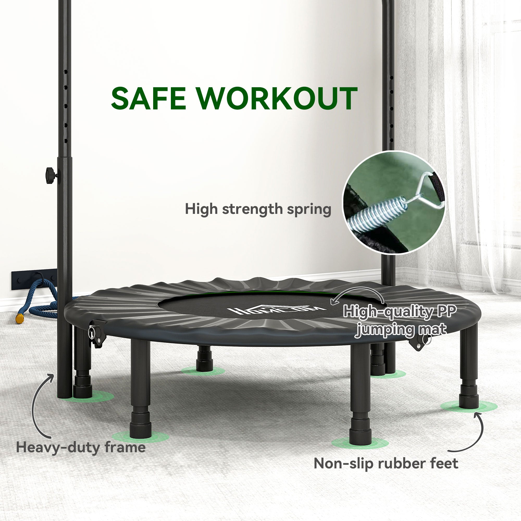 HOMCOM 40" Foldable Mini Fitness Trampoline, with Adjustable Foam Handle, Green - anydaydirect