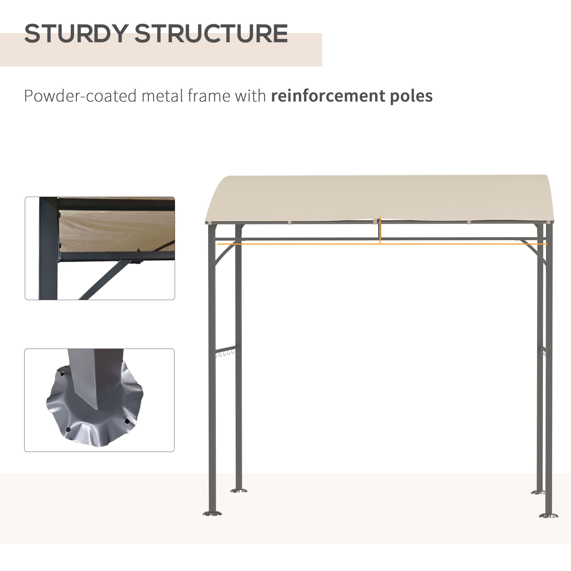 Outsunny 2.2 x 1.5 m BBQ Grill Gazebo Tent, Garden Grill with Metal Frame, Curved Canopy and 10 Hooks, Outdoor Sun Shade, Beige - anydaydirect