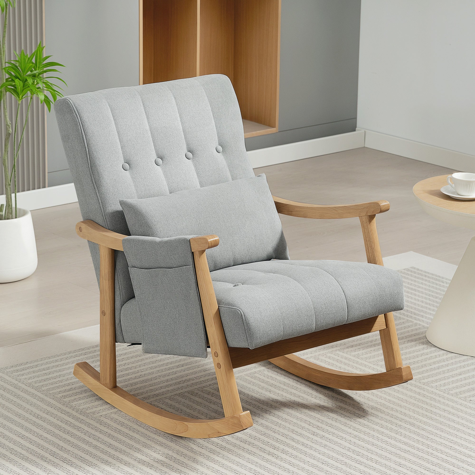 HOMCOM Wood Frame Rocking Accent Chair - Light Grey - anydaydirect