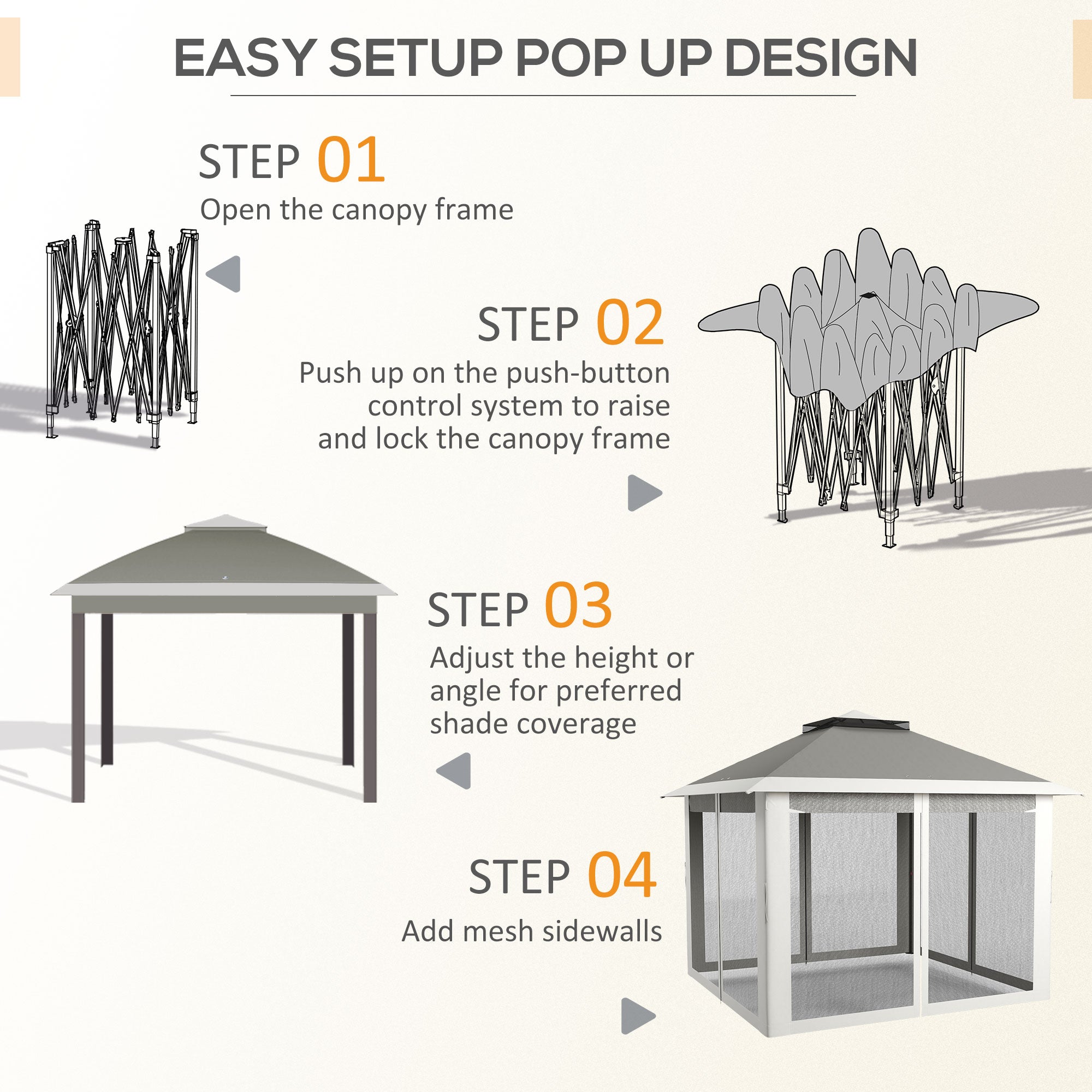 Outsunny Pop Up Canopy Tent with Double Roof, Zipped Mesh Sidewalls, Carrying Bag, Height Adjustable for Patio Garden, Dark Grey - anydaydirect