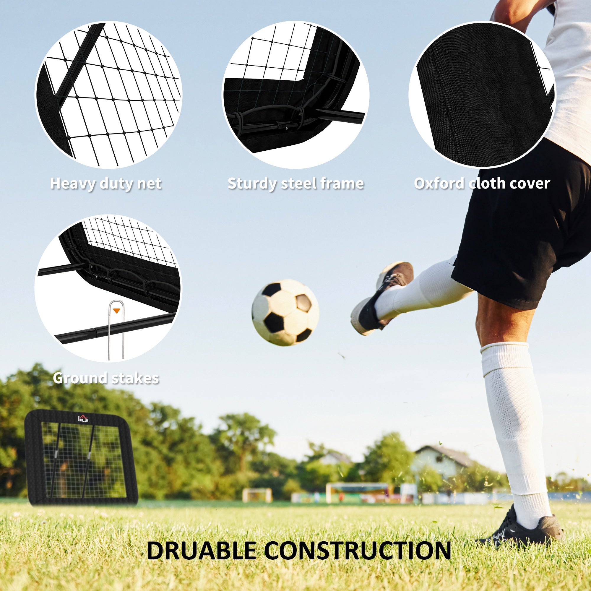 HOMCOM Football Training Net Target Goal, with Adjustable Angles - Black - anydaydirect