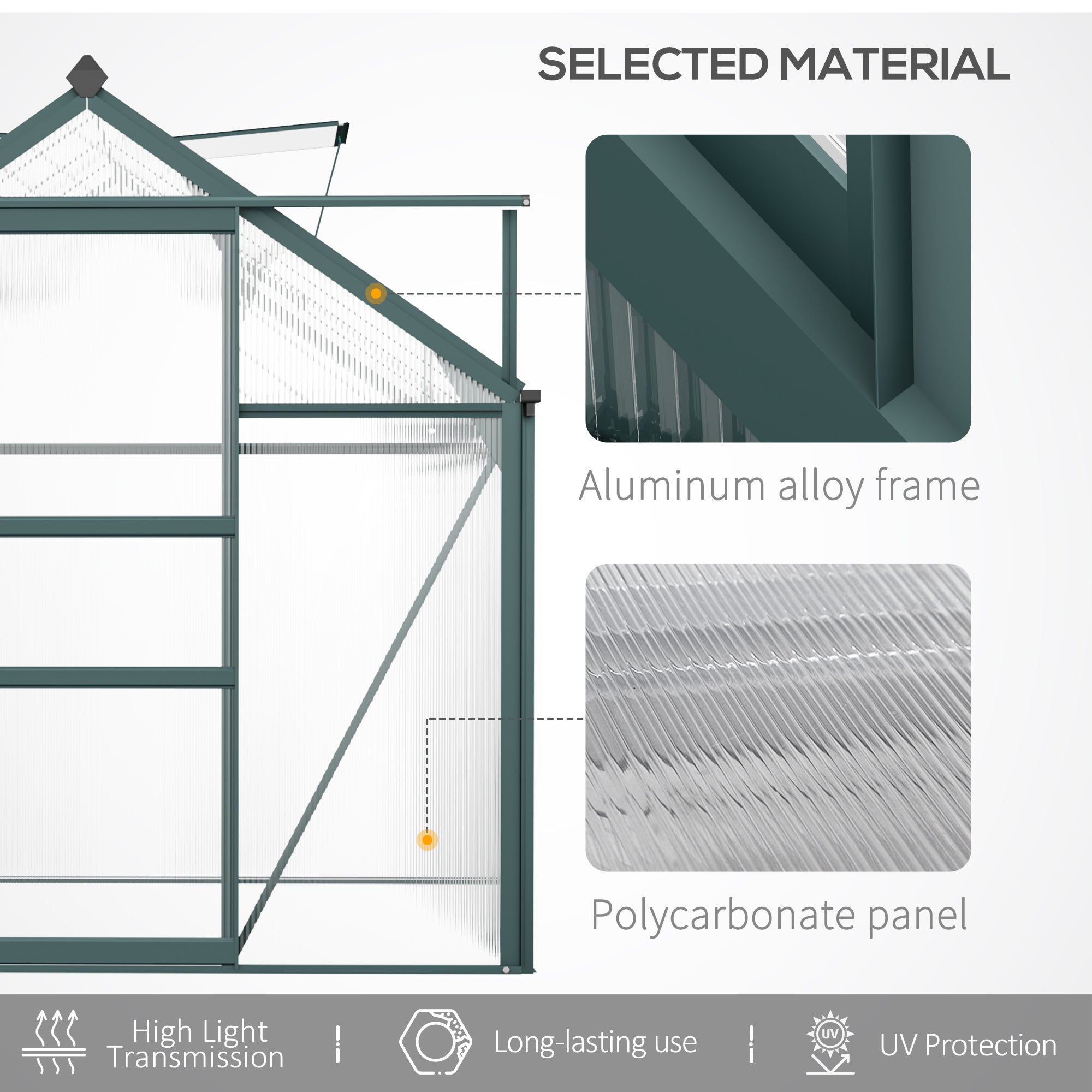 Outsunny 6 x 10ft Polycarbonate Greenhouse, Large Walk-In Green House with Slide Door and Window, Garden Plants Grow House with Aluminium Frame and Foundation, Dark Green - anydaydirect