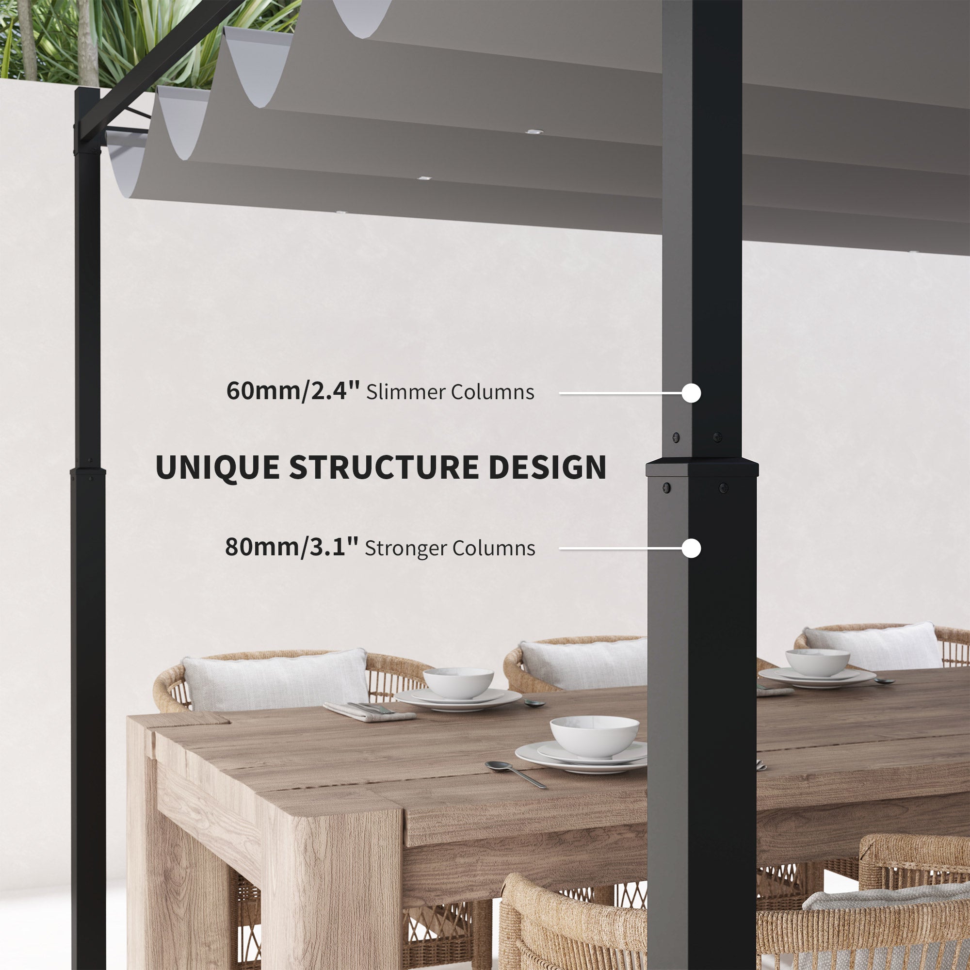 Outsunny 3 x 3(m) Garden Pergola with Retractable Roof and Magnetic Fixture, Outdoor Gazebo Pergola Kit Sun Shade Canopy, UPF30+, 80mm Metal Column, Grey - anydaydirect