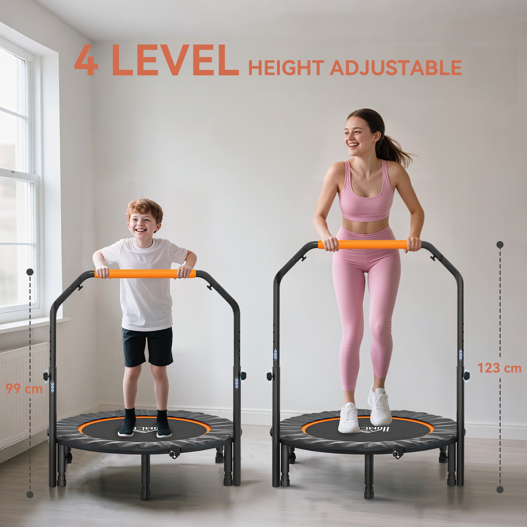 HOMCOM 40" Foldable Mini Fitness Trampoline, with Adjustable Foam Handle, Orange - anydaydirect