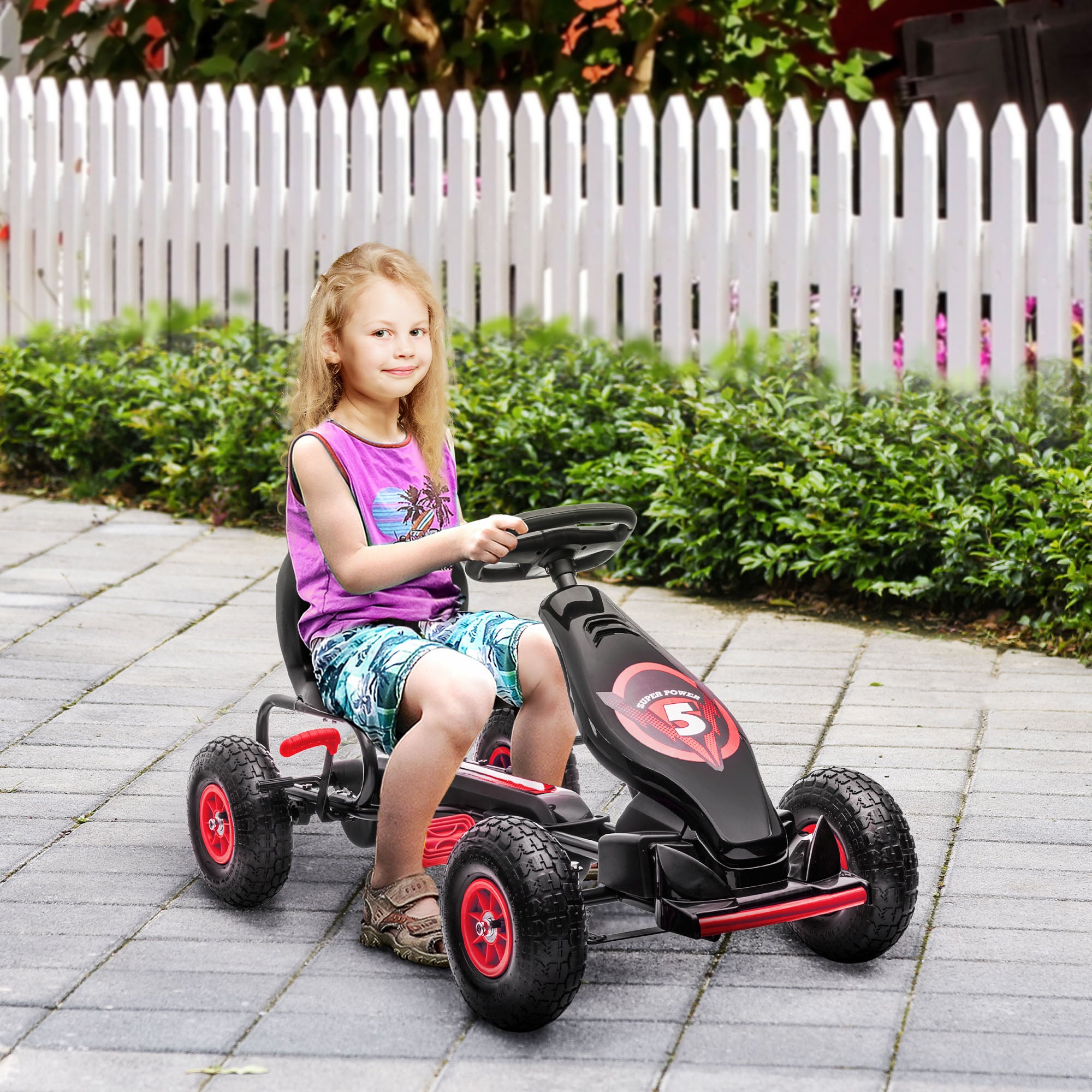 HOMCOM Pedal Go-Kart: Adjustable Seat, Inflatable Tyres & Handbrake for Kids, Red - anydaydirect