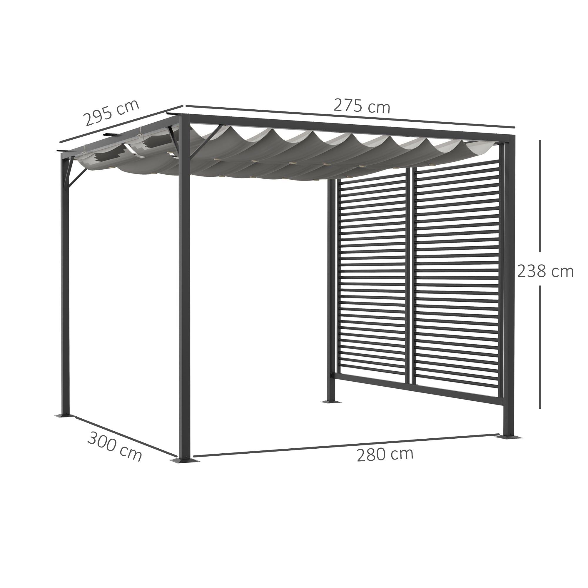 Outsunny 3 x 2.8m Metal Pergola, with Retractable Fabric Roof - Grey - anydaydirect