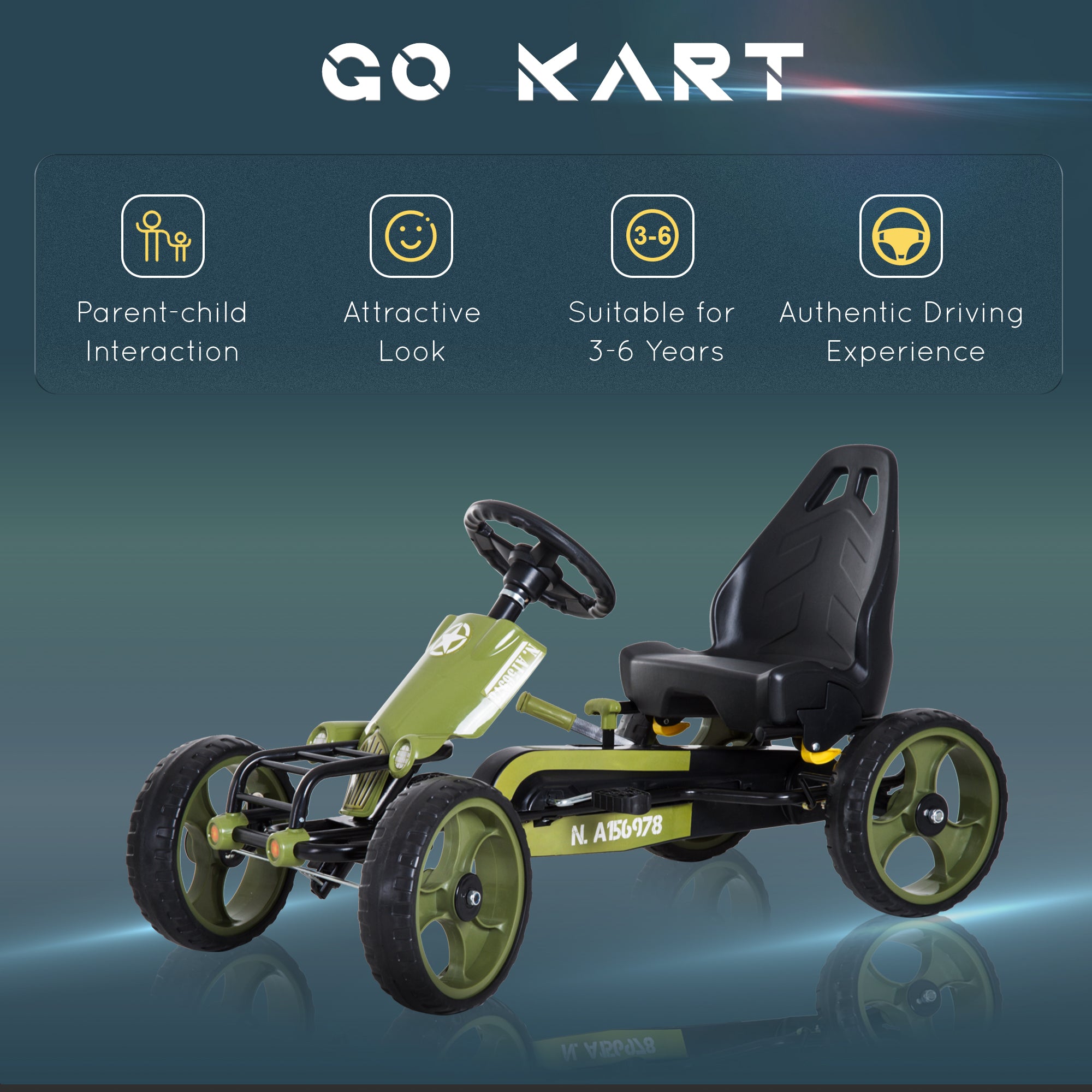 HOMCOM Kids Children Pedal Go Kart Ride On Racer Braking System Adjsuatble Seat Green - anydaydirect