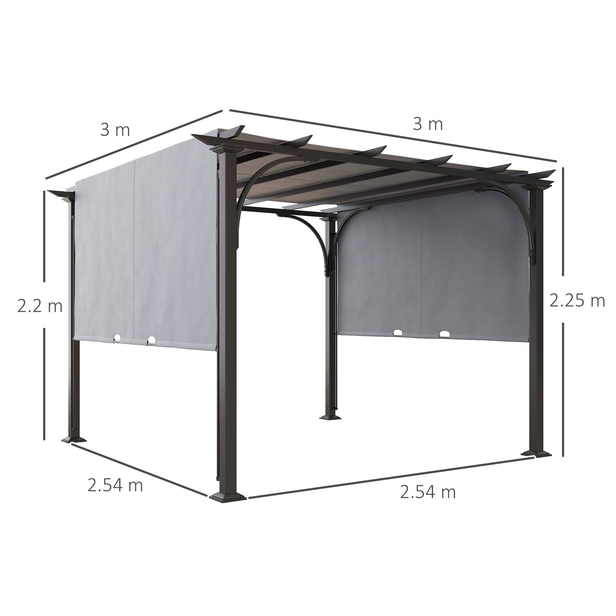 Outsunny 3 x 3(m) Outdoor Pergola, Garden Pergola Gazebo with Adjustable Canopy, Grey - anydaydirect