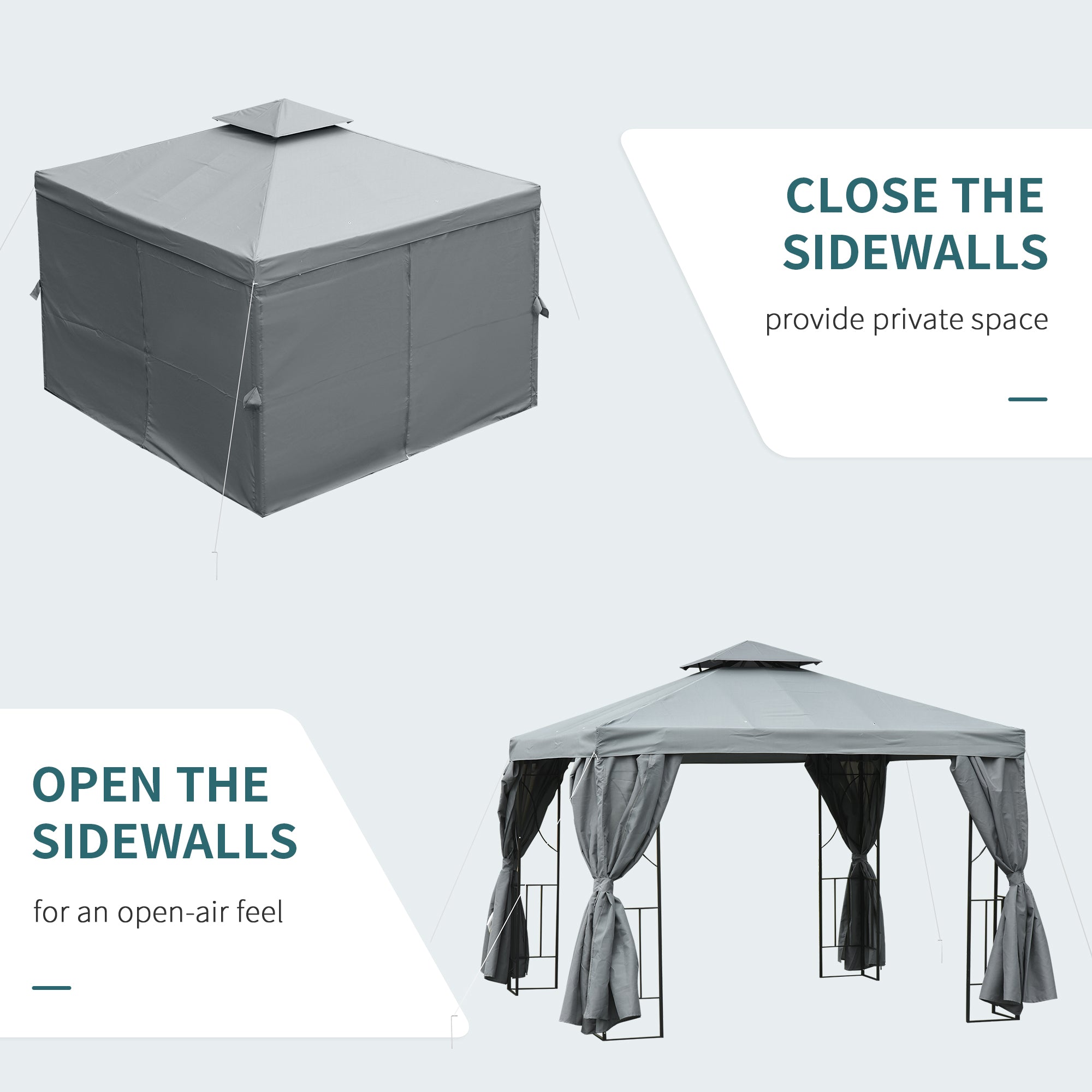 Outsunny 3 x 3 m Garden Gazebo Double Roof Marquee Patio Wedding Party Tent Canopy Shelter with Sidewalls, (Dark Grey) - anydaydirect