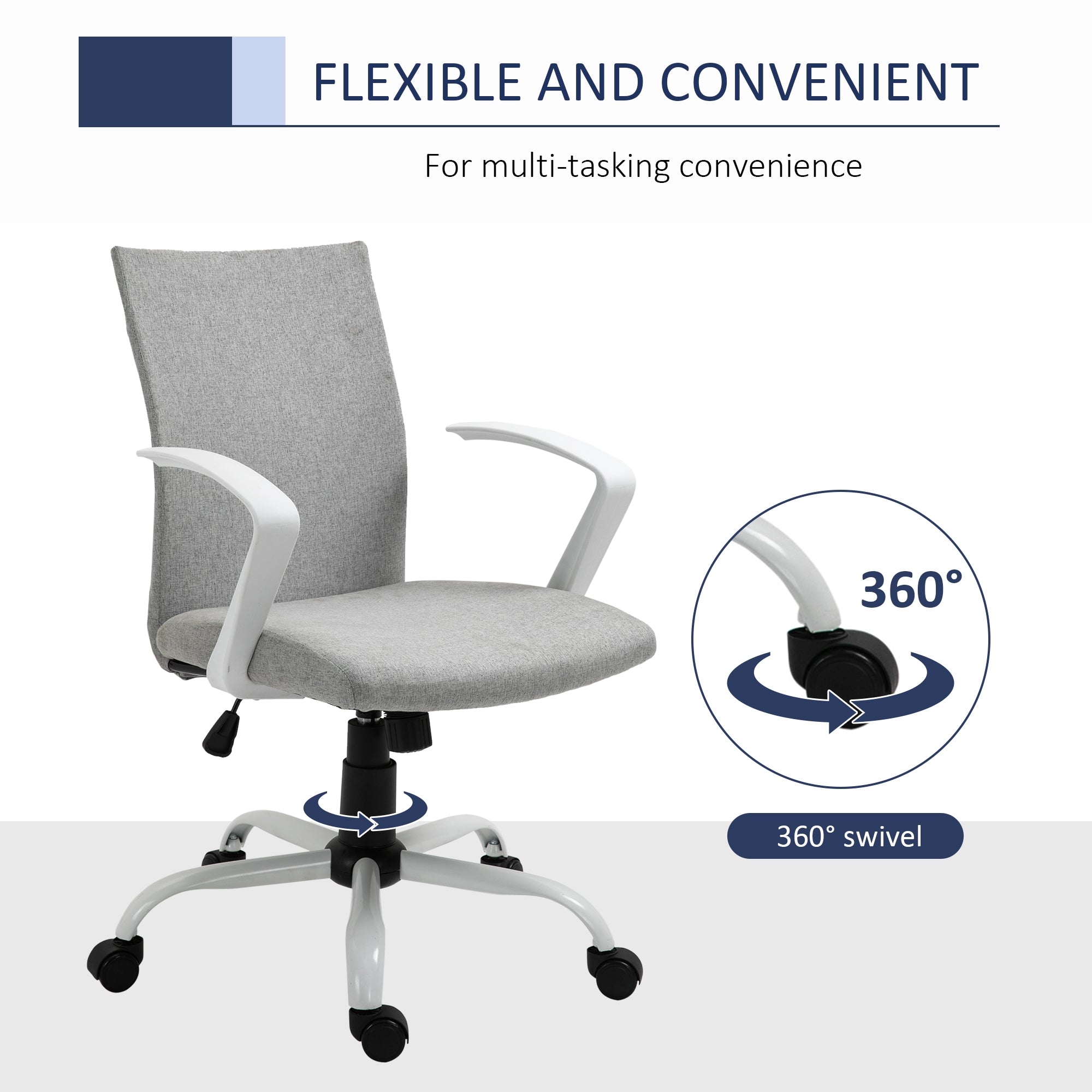 Vinsetto Office Chair Linen Swivel Computer Desk Chair Home Study Task Chair with Wheels, Arm, Adjustable Height, Light Grey - anydaydirect