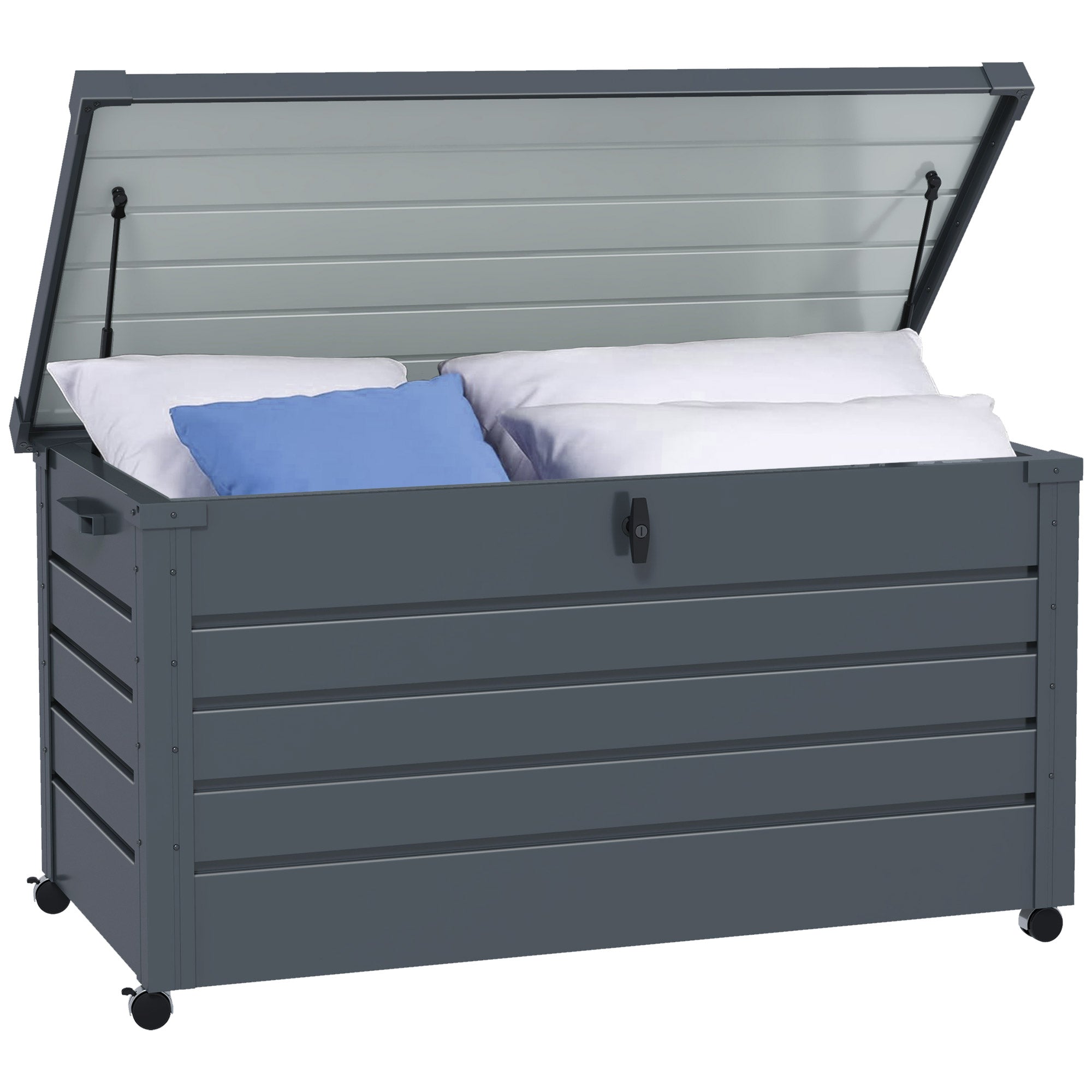 Outsunny 311L Galvanised Steel Garden Storage Box, with Lock - Dark Grey - anydaydirect