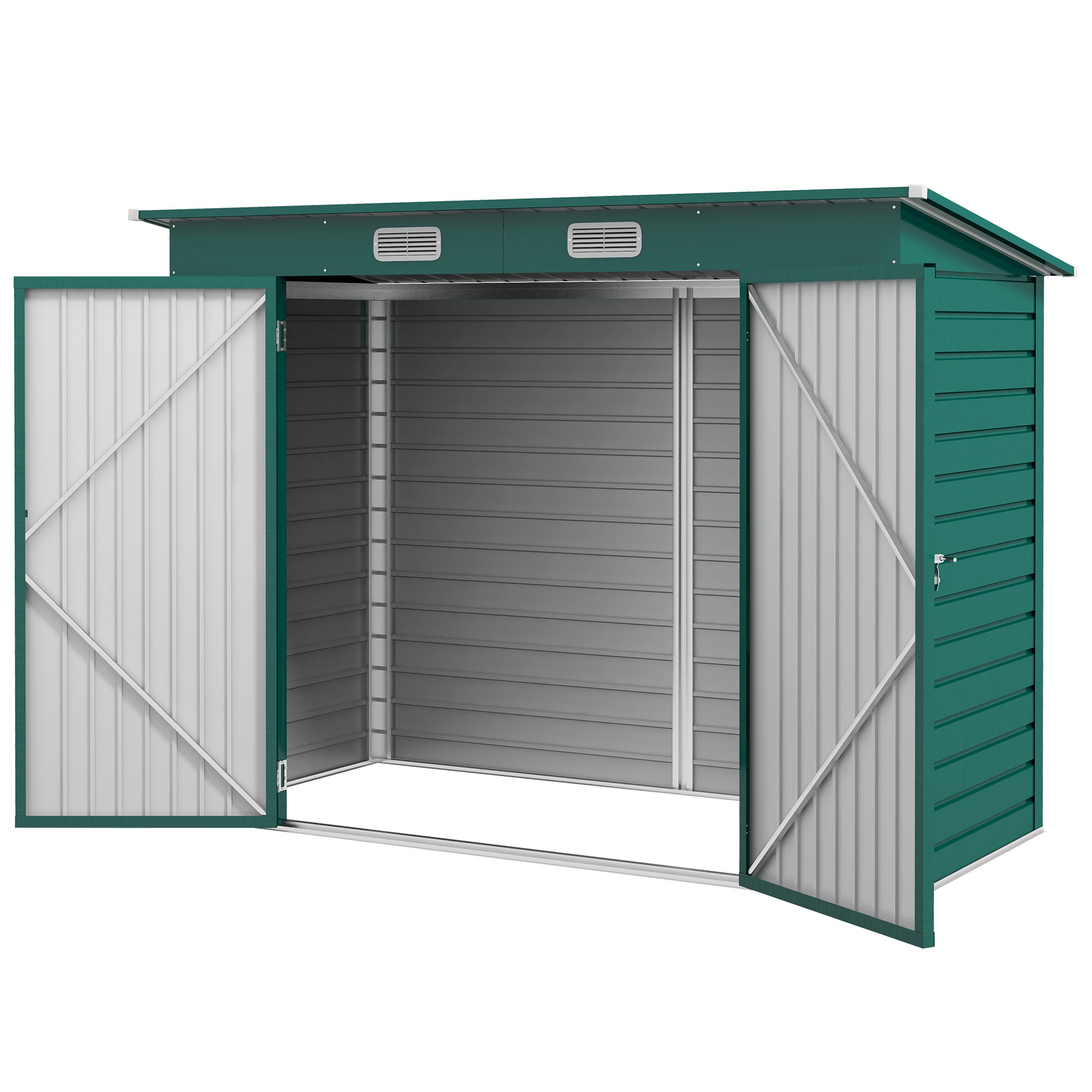 Outsunny 8 x 4FT Galvanised Garden Storage Shed, Metal Outdoor Shed with Double Doors and 2 Vents, Green - anydaydirect