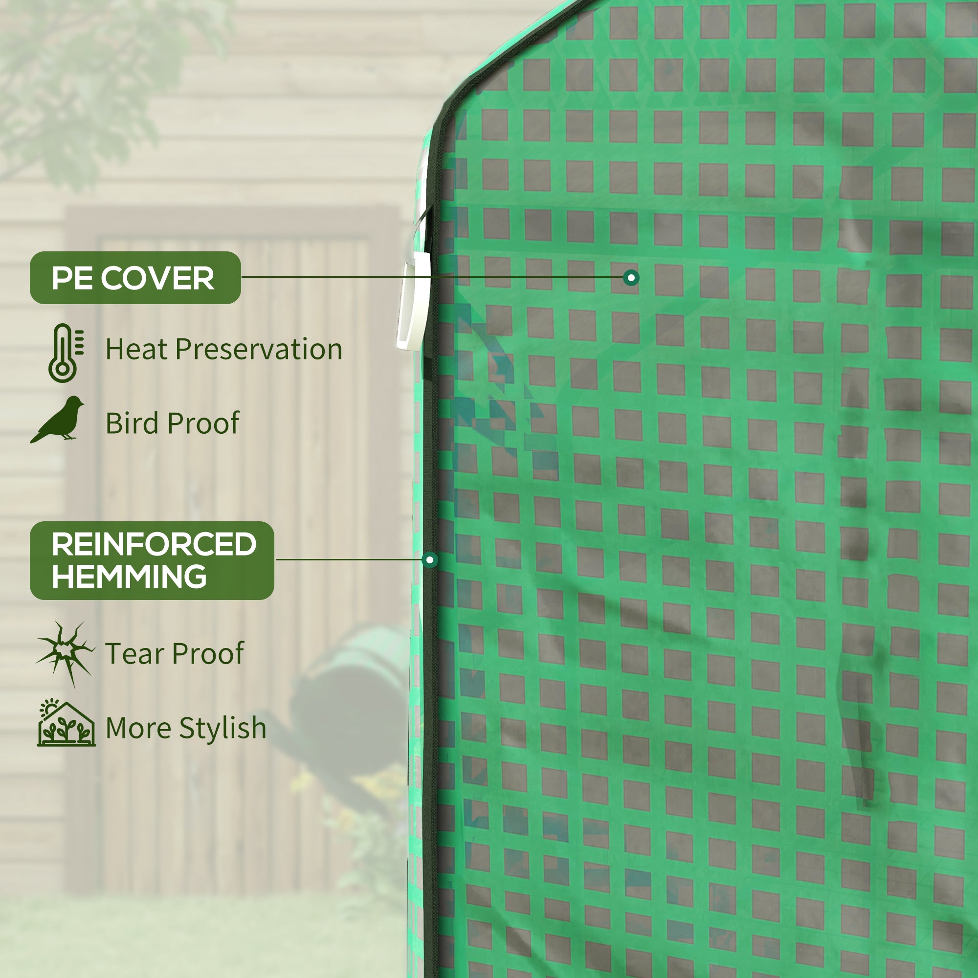 Outsunny Greenhouse Cover Replacement Walk-in PE Hot House Cover with Roll-up Door and Windows, 140 x 73 x 190cm, Green - anydaydirect