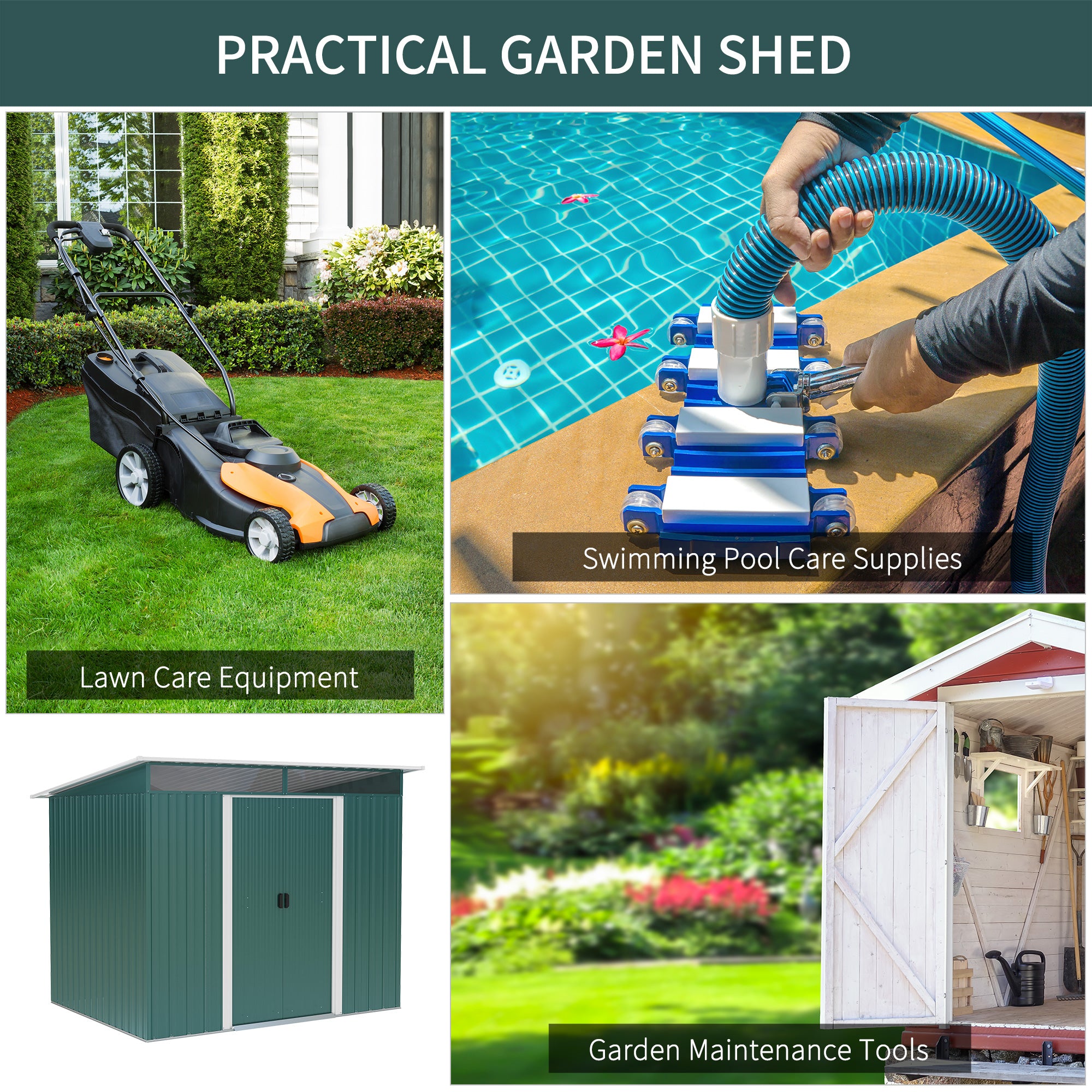 Outsunny Pent Roofed Metal Garden Shed House Hut Gardening Tool Storage w/ Ventilation 260L x 194W x 200H cm - anydaydirect