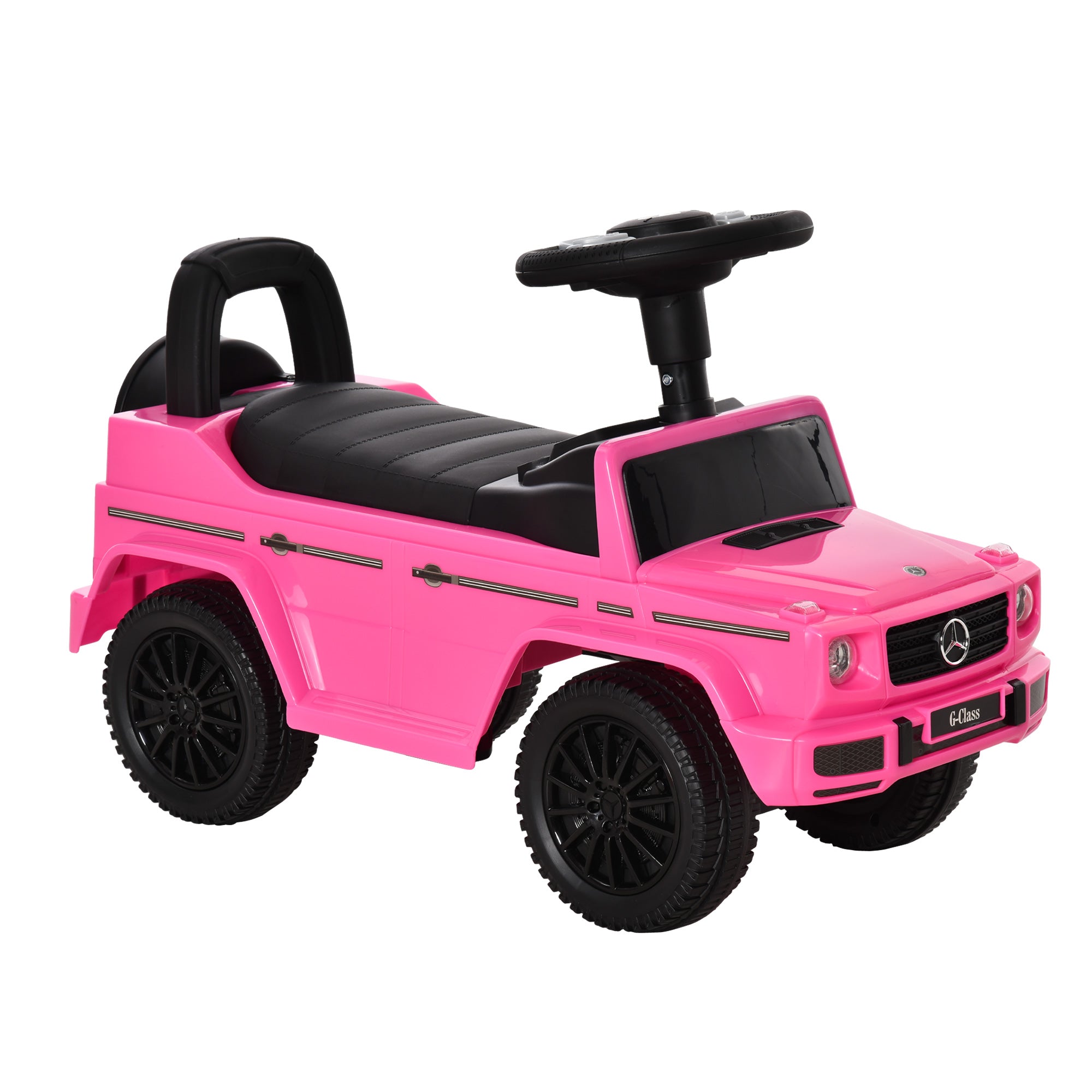 HOMCOM Aosom Compatible Baby Push Handle Sliding Car Mercedes-Benz G350 Licensed Foot to Floor Slider w/ Horn Under Seat Storage Pink - anydaydirect