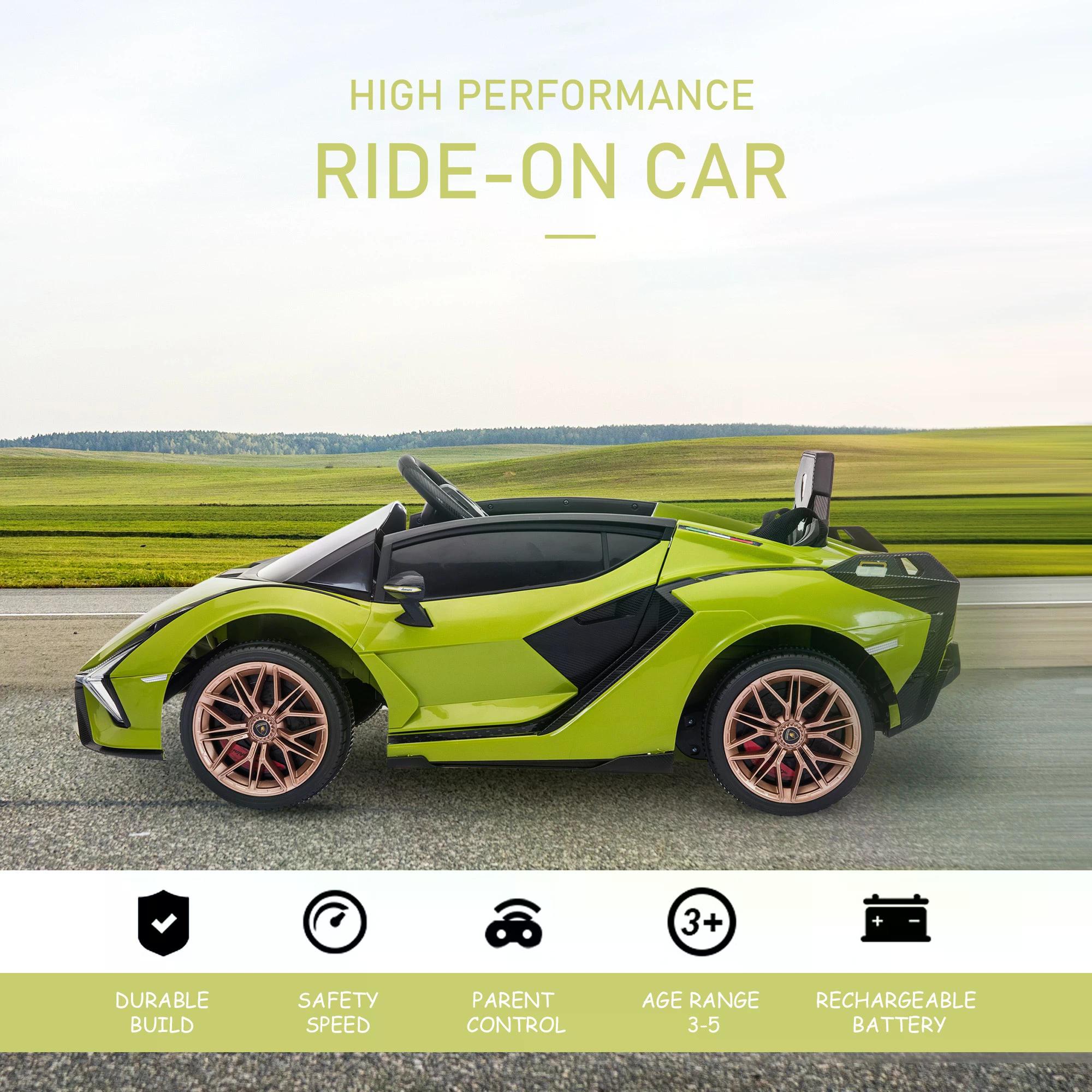 HOMCOM Compatible 12V Battery-powered Kids Electric Ride On Car Lamborghini SIAN Toy with Parental Remote Lights MP3 for 3-5 Years Green - anydaydirect