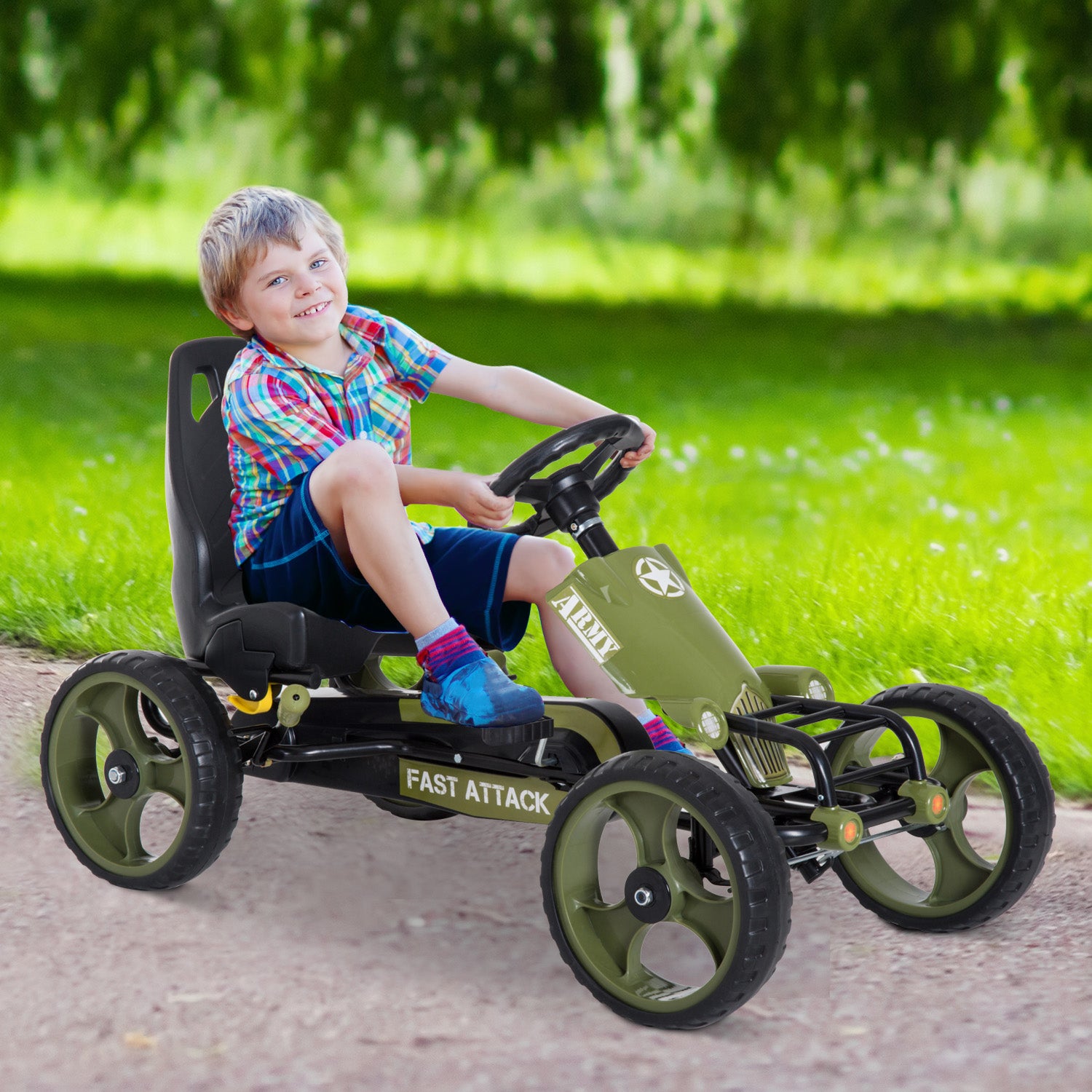 HOMCOM Kids Children Pedal Go Kart Ride On Racer Braking System Adjsuatble Seat Green - anydaydirect